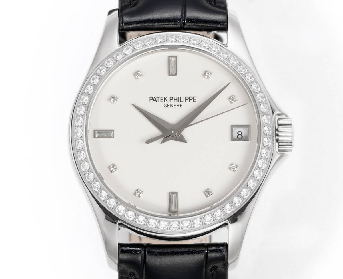 Patek Philippe Calatrava 37mm White Dial Black Leather Strap Watch