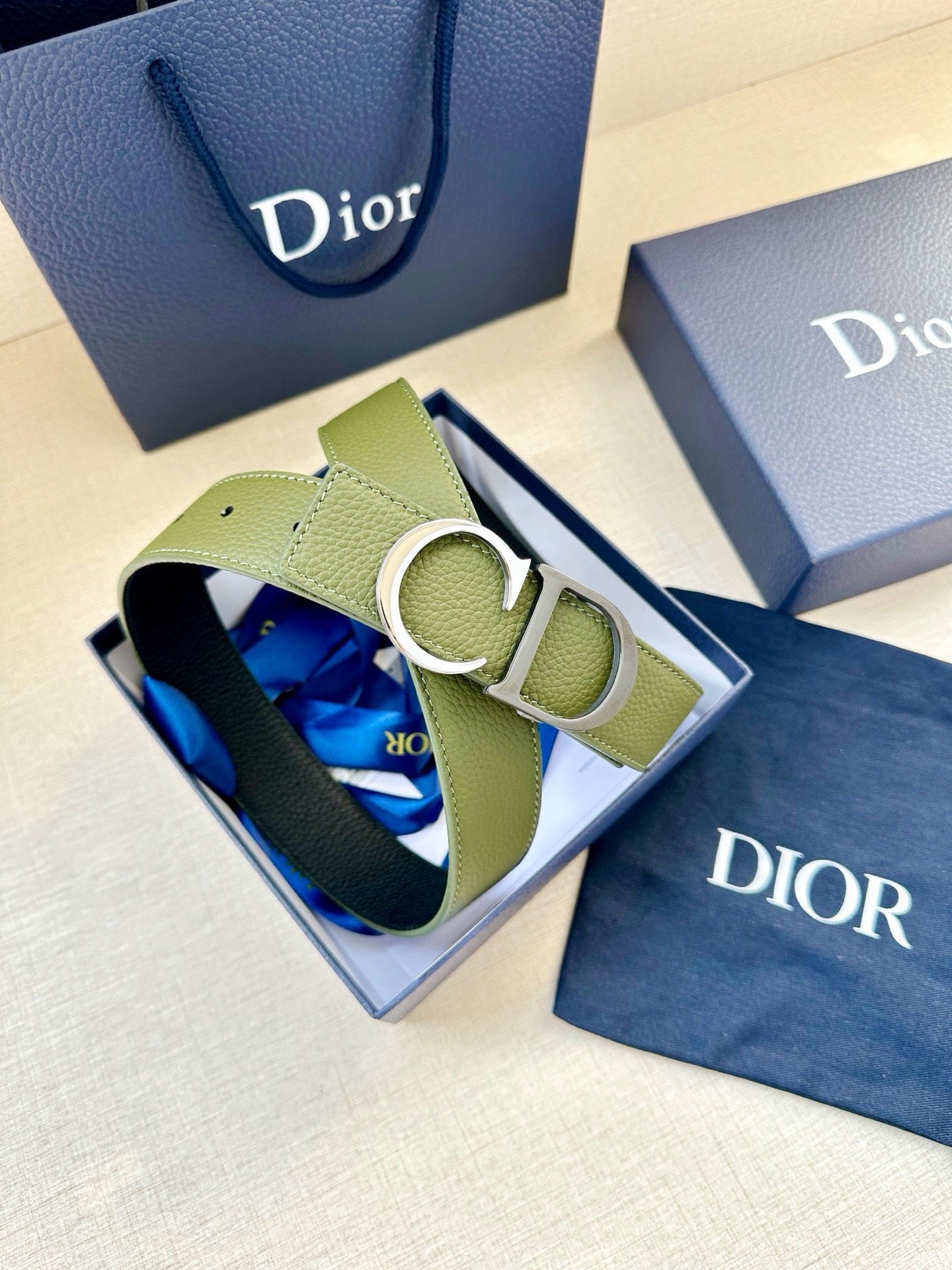 Dior 35mm Montaigne Reversible Belt Grained Calfskin 208469