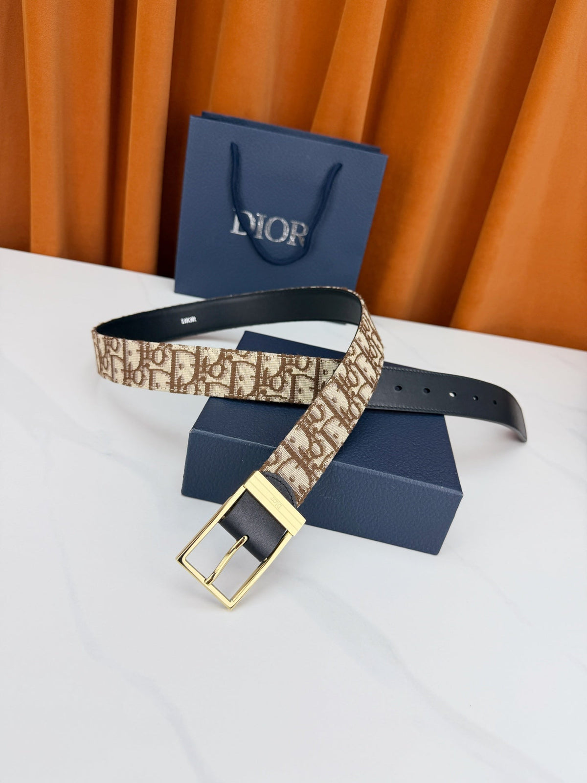 Dior 2026 Oblique Jacquard Reversible Strap Belt 35mm Canvas Leather