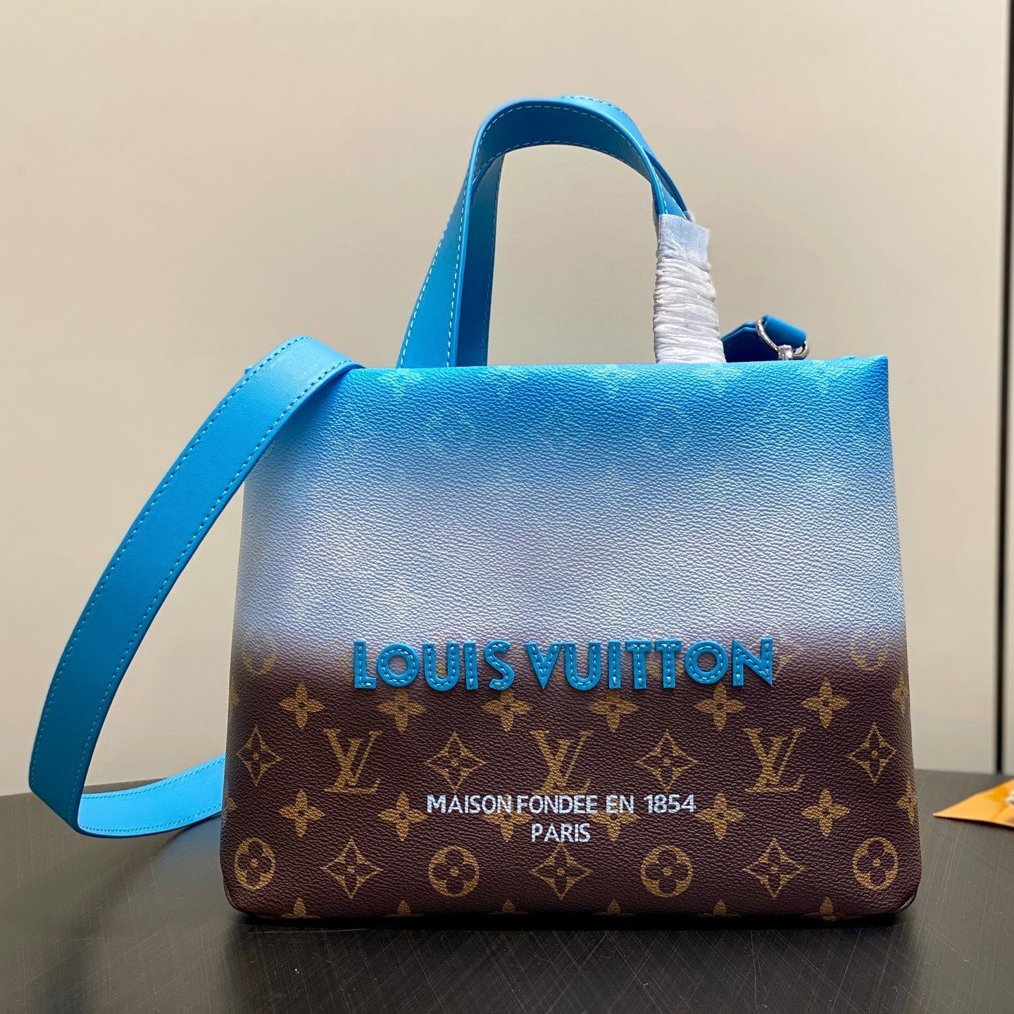 LV 2025 Blue Gradient Square Tote Shopping Bag Cowhide 343985
