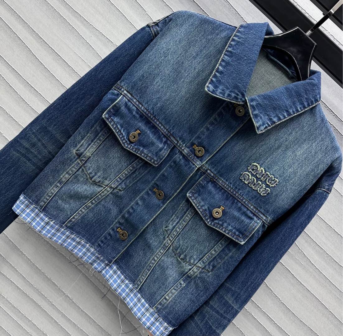 Miu Blue Washed Denim Blouson Jacket