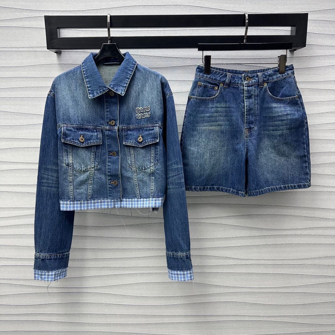 Miu Blue Washed Denim Blouson Jacket