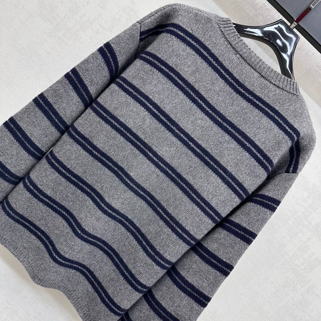 Miu Miu 25 Cardigan Grey Mix Navy Wool 303603