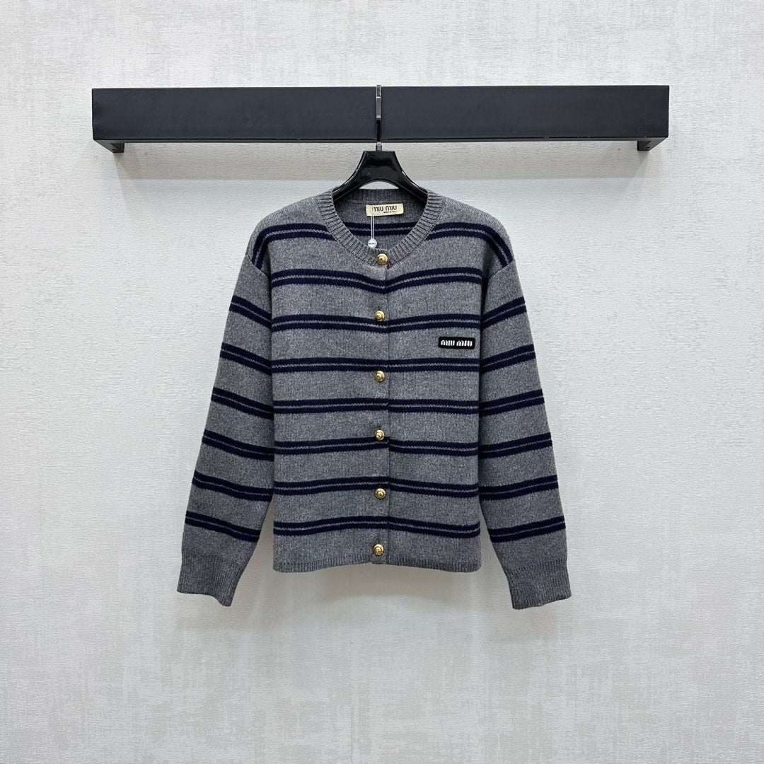 Miu Miu 25 Cardigan Grey Mix Navy Wool 303603