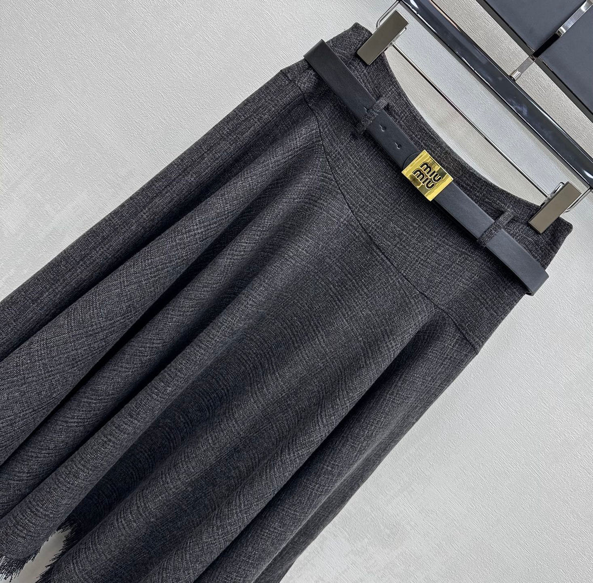 Miu Miu 2026 Asymmetrical Skirt With A Belted Waist Gray Polyester