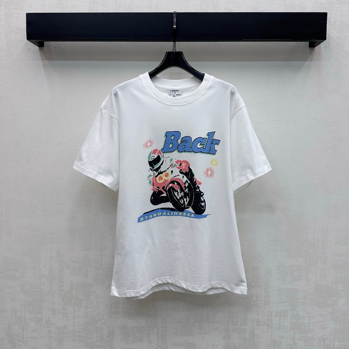 Chanel 2026 Crew Neck Motorcycle Print T-Shirt Cotton 210433