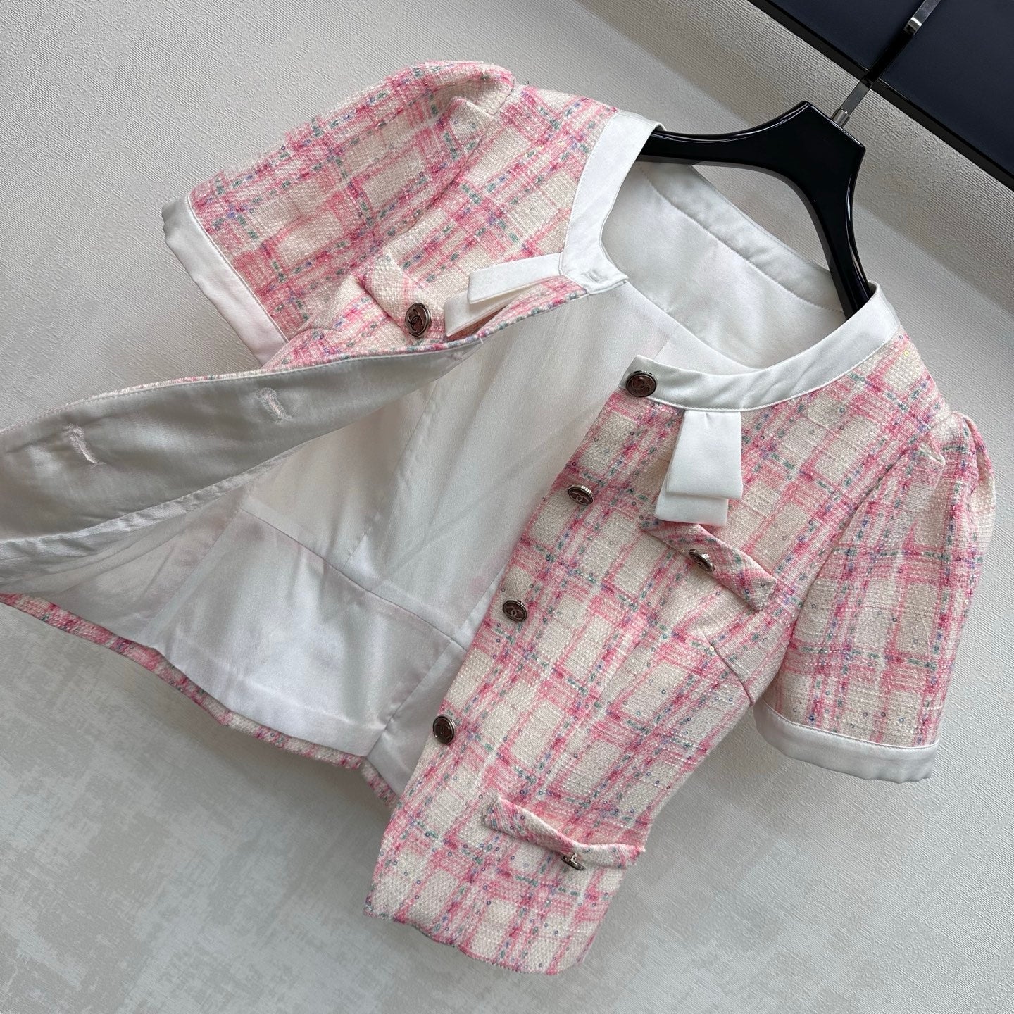 Chanel 2026 Plaid Set Pink White Polyester 314958