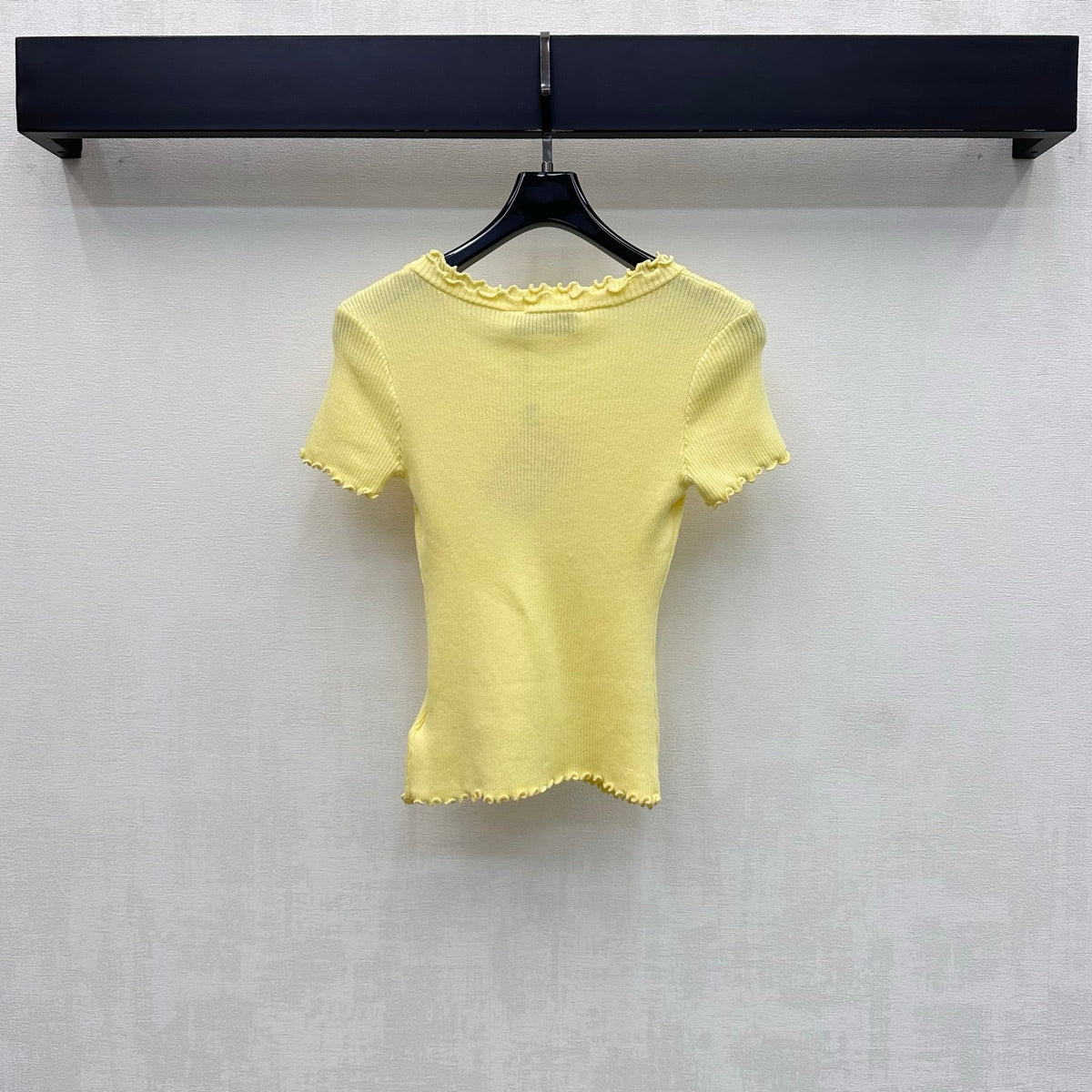 Miumiu 2026 Ruffled Short-Sleeve Knit Top Yellow Wool 447791