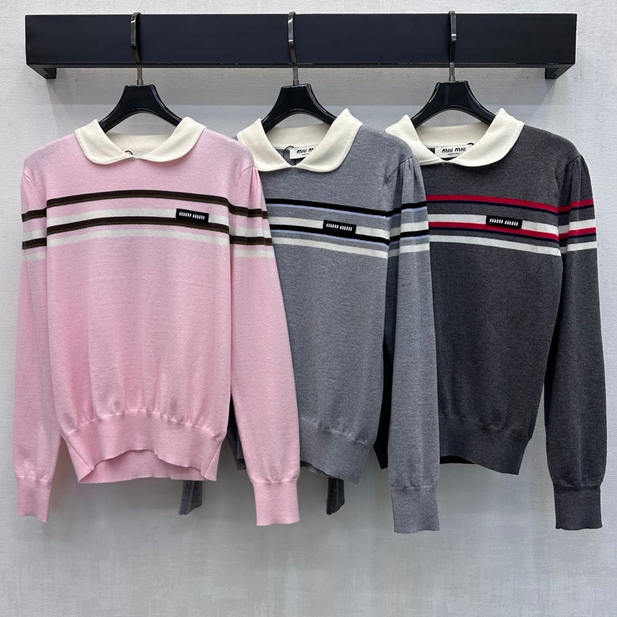 Miumiu 2026 Striped Long-Sleeve Knit Top with Peter Pan Collar Wool 418720