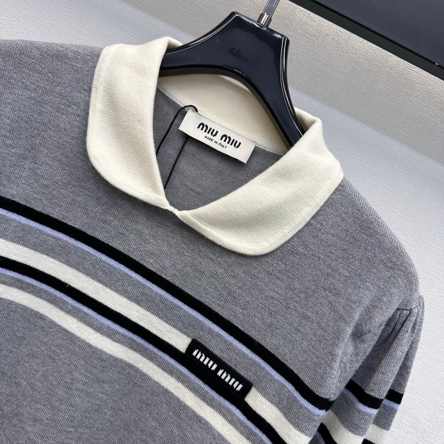 Miumiu 2026 Striped Long-Sleeve Knit Top with Peter Pan Collar Wool 418720