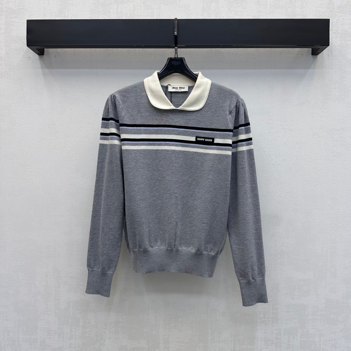 Miumiu 2026 Striped Long-Sleeve Knit Top with Peter Pan Collar Wool 418720