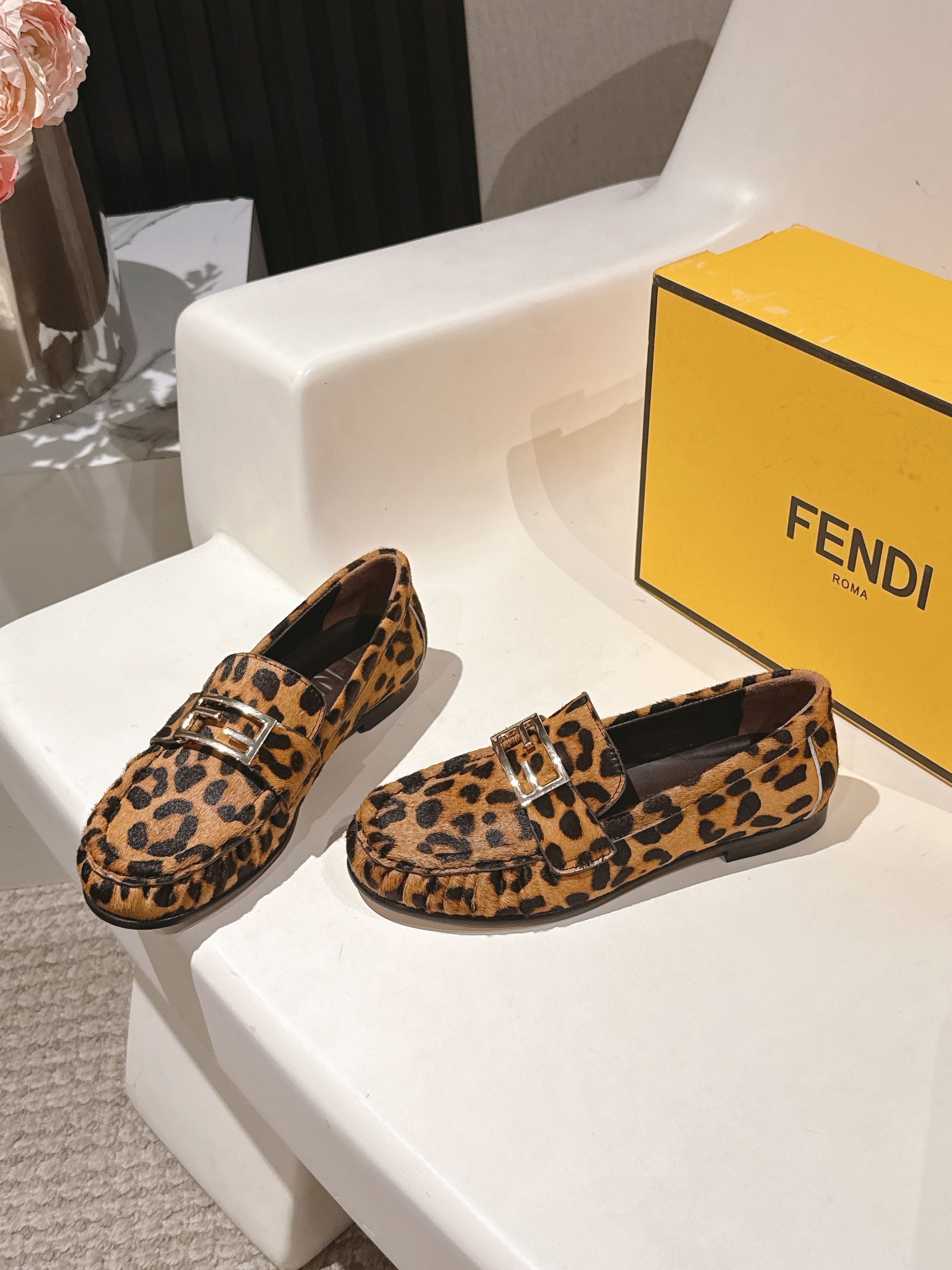 Fendi 2025 Leopard Print Loafer Brown mix Black Calfskin 560513