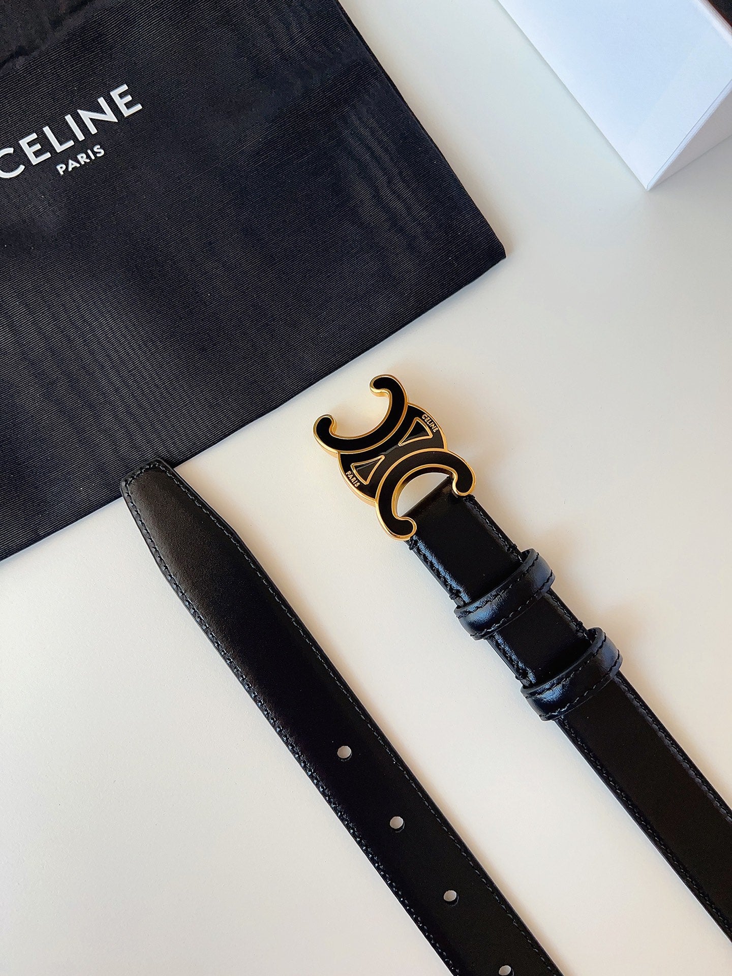 CL Black 25mm Triomphe Enamel Belt Black Cowhide 616414