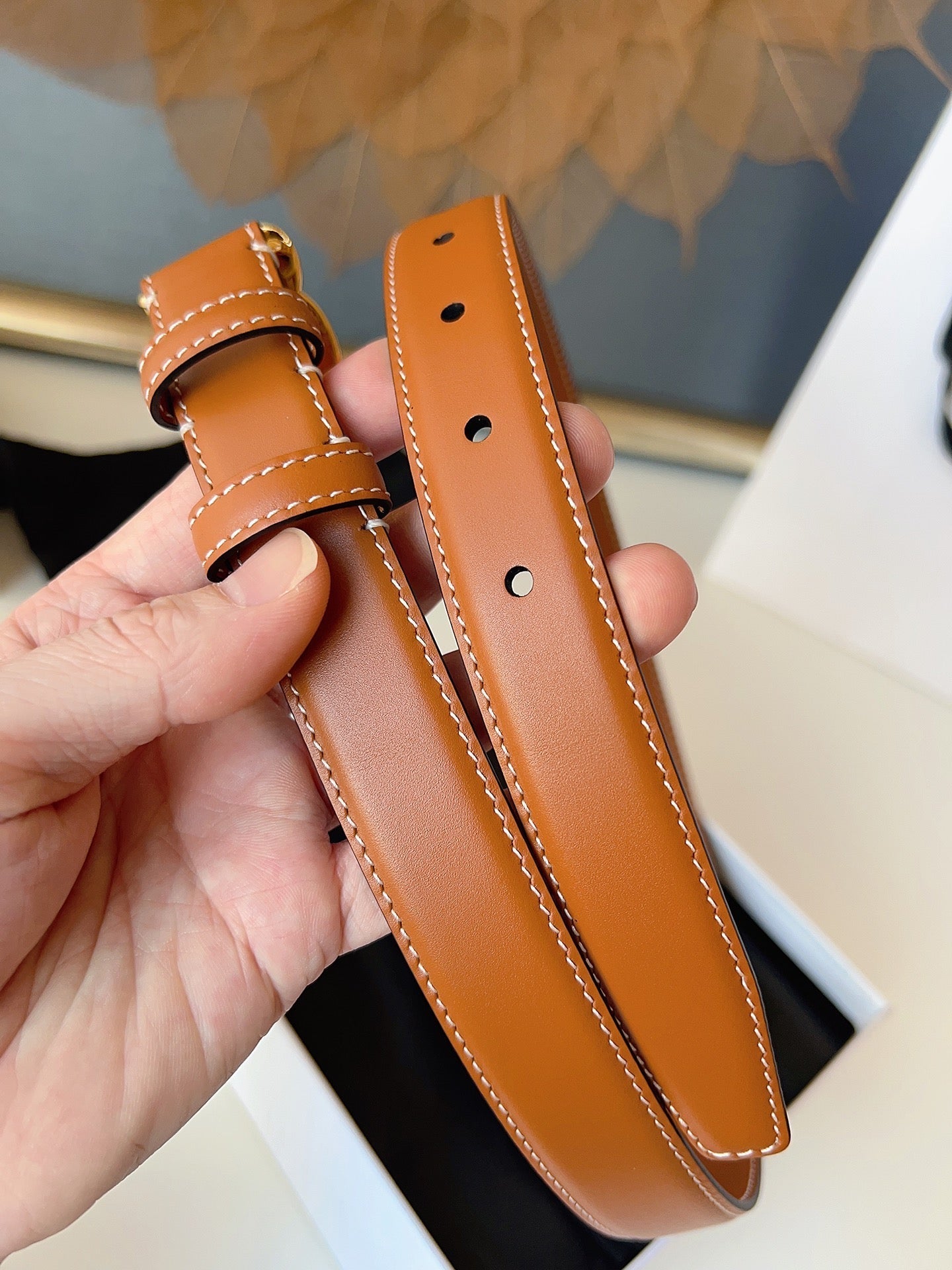 CL Black 25mm Triomphe Enamel Belt Camel Brown Cowhide 616416