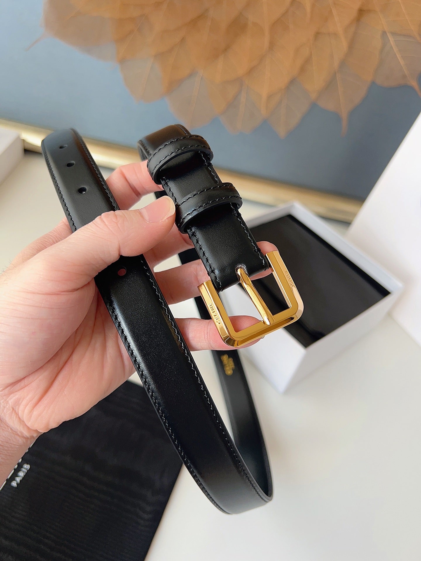 CL Gold 25mm Triomphe Belt Black Cowhide 616412