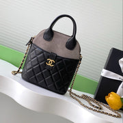 CC 25A Clutch With Chain 18cm Grey Suede Black Calfskin