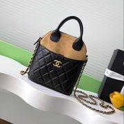 CC 25A Clutch With Chain 18cm Beige Suede Black Calfskin