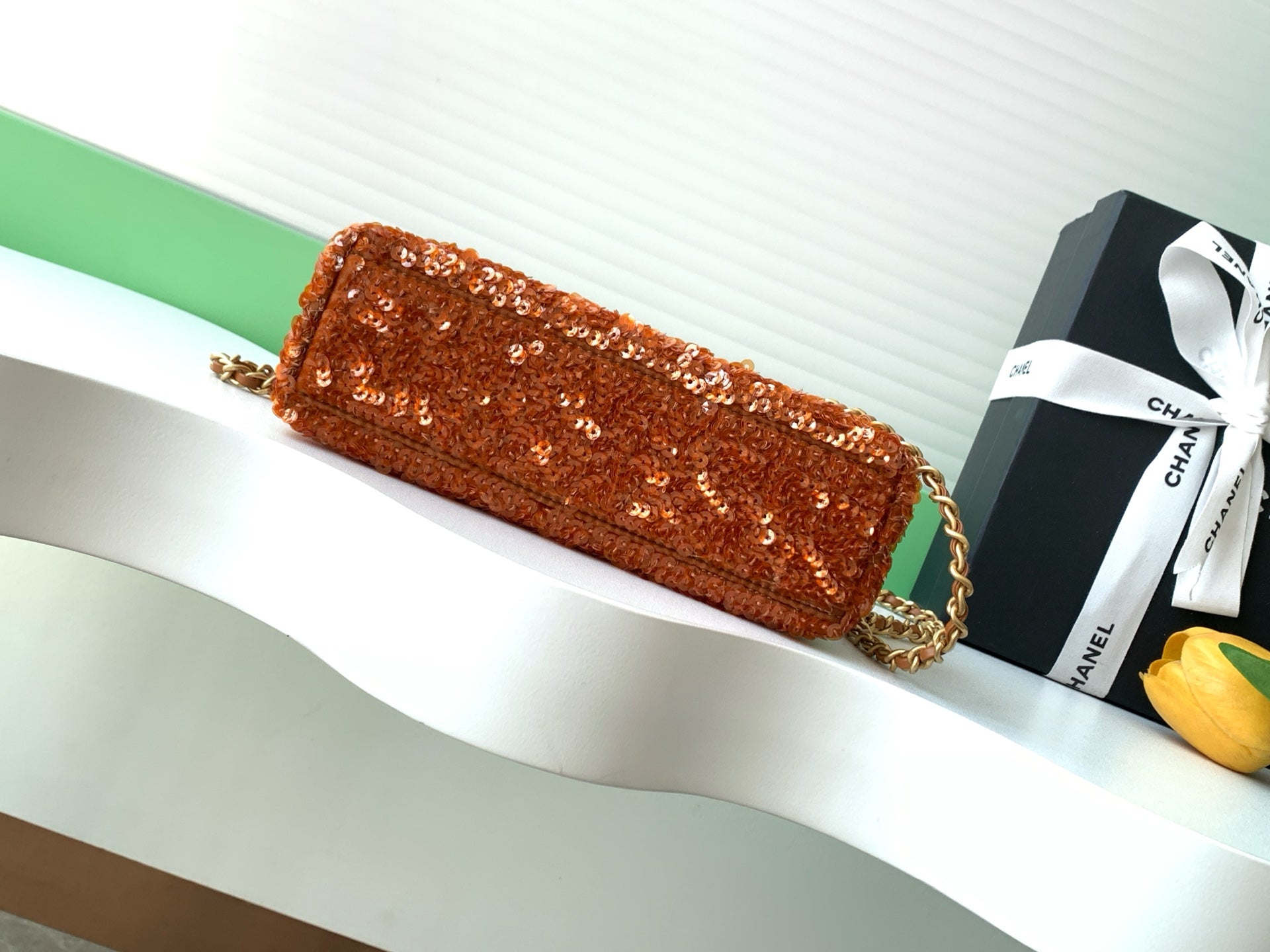 Chanel 2025 Kelly Bag 19cm Vibrant Orange Sequin Leather 319628