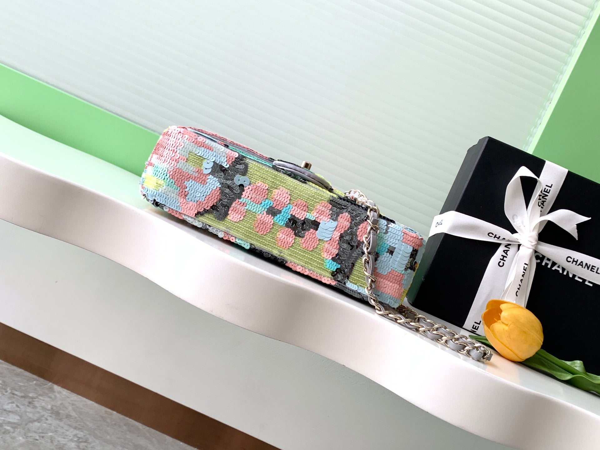 Chanel 2026 Flap Bag 25.5cm Muliticolor Sequin Leather 339817