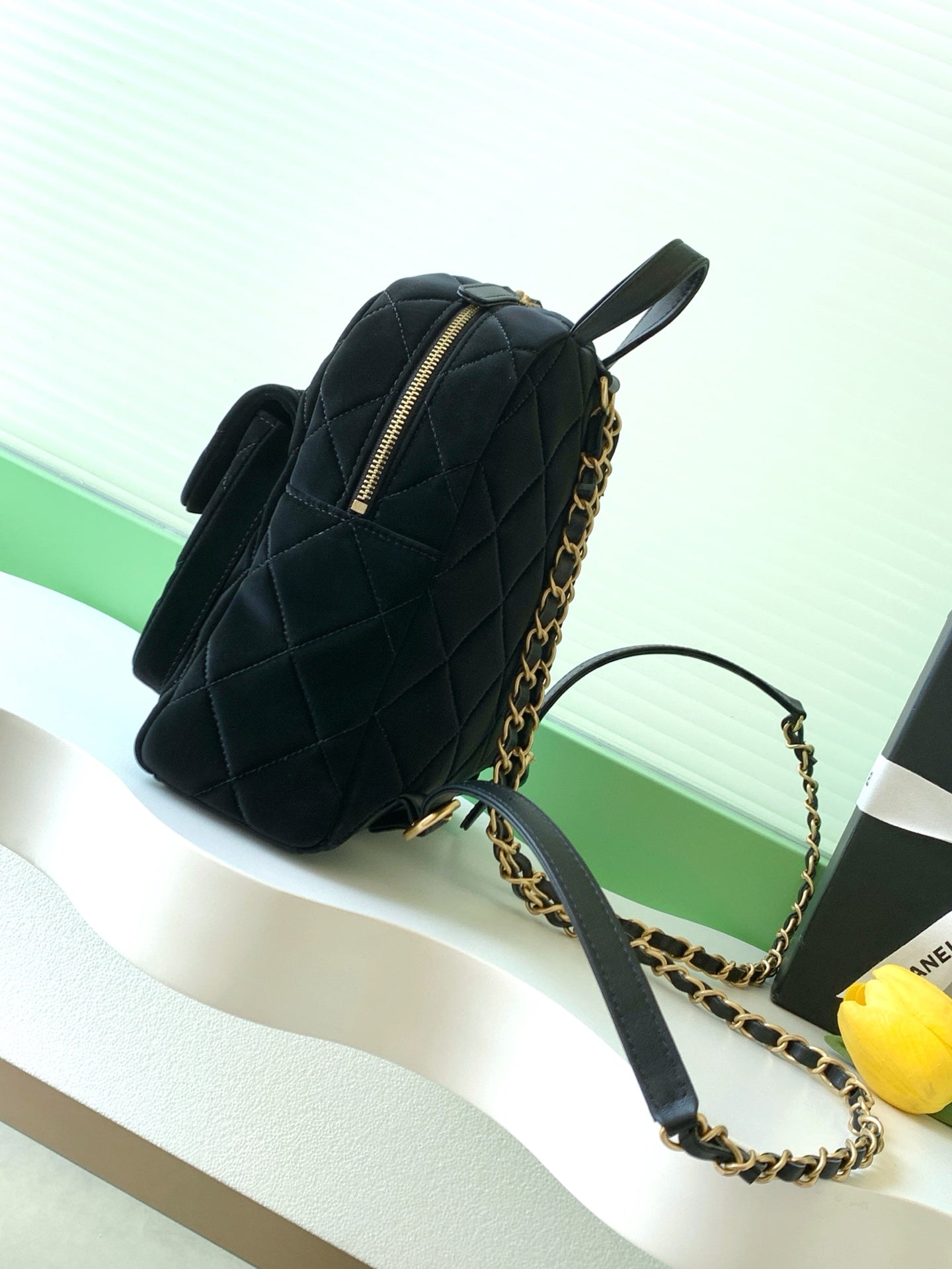 Chanel 25K Backpack Black Gold Suede 295191