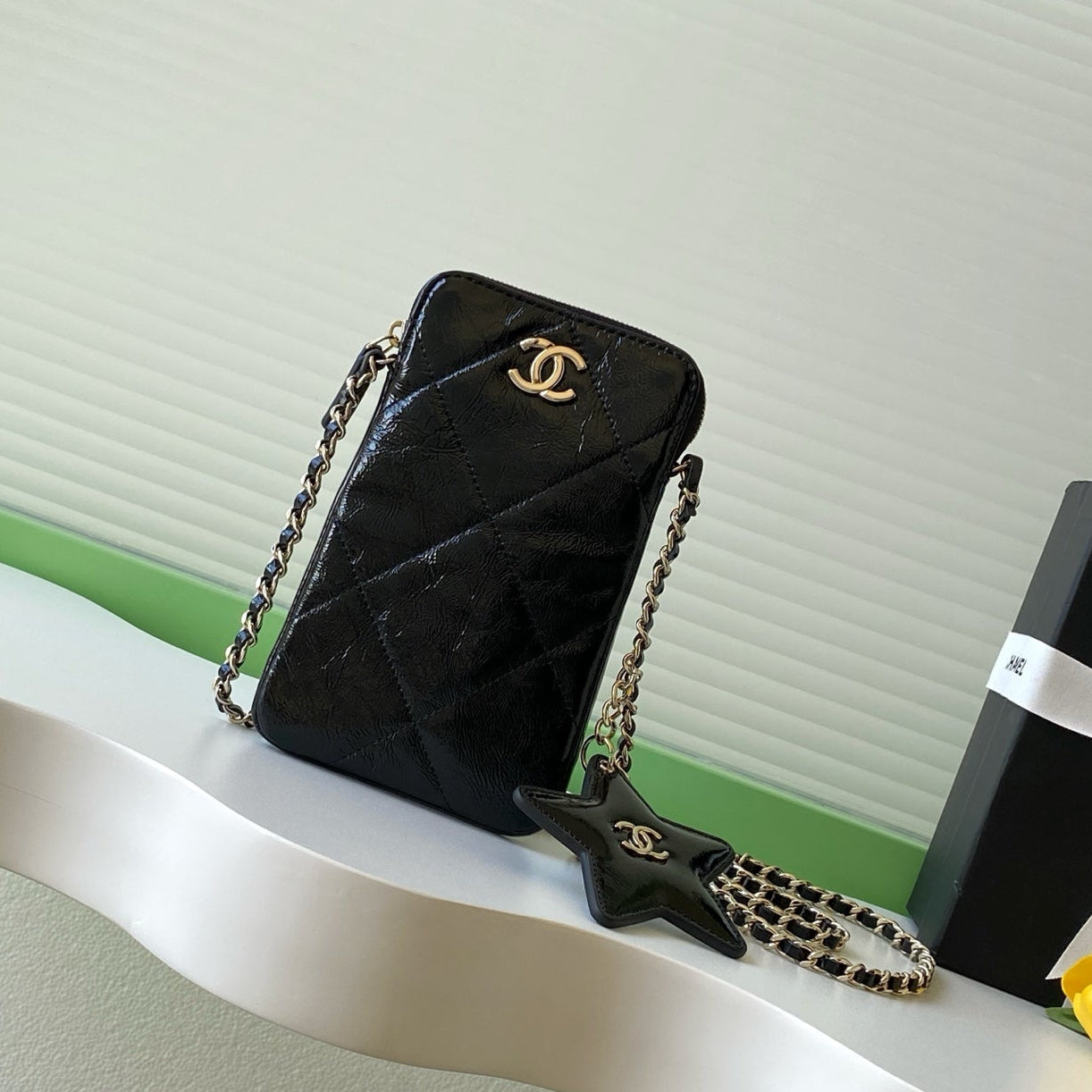 CC 2025 Phone Bag 18cm Black Cowhide 310331