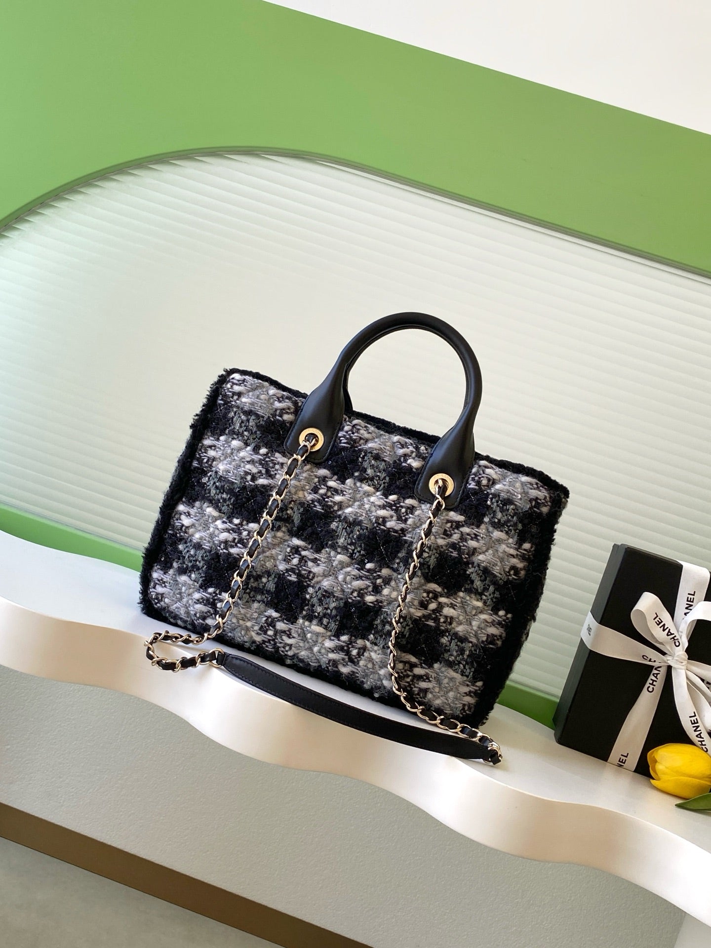 CC 2025 Bag Black Tweed Fabric Leather