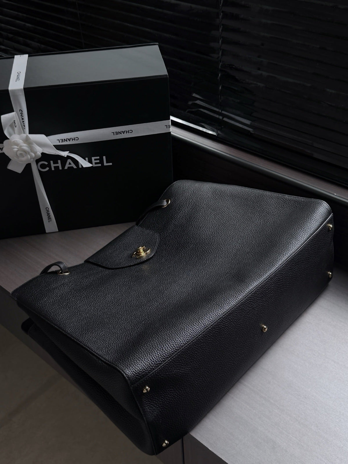 Chane 2026 Large Shopping Bag 46cm Black Calfskin