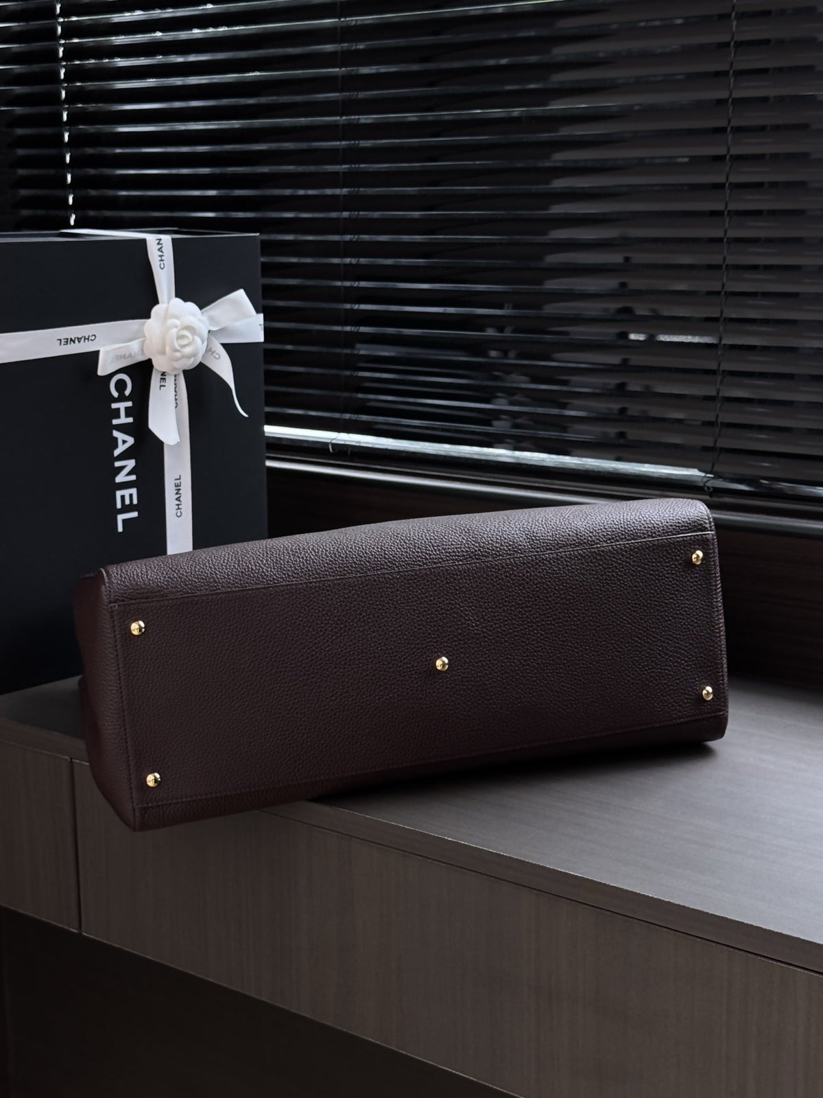 Chane 2026 Large Shopping Bag 46cm Dark Burgundy Calfskin