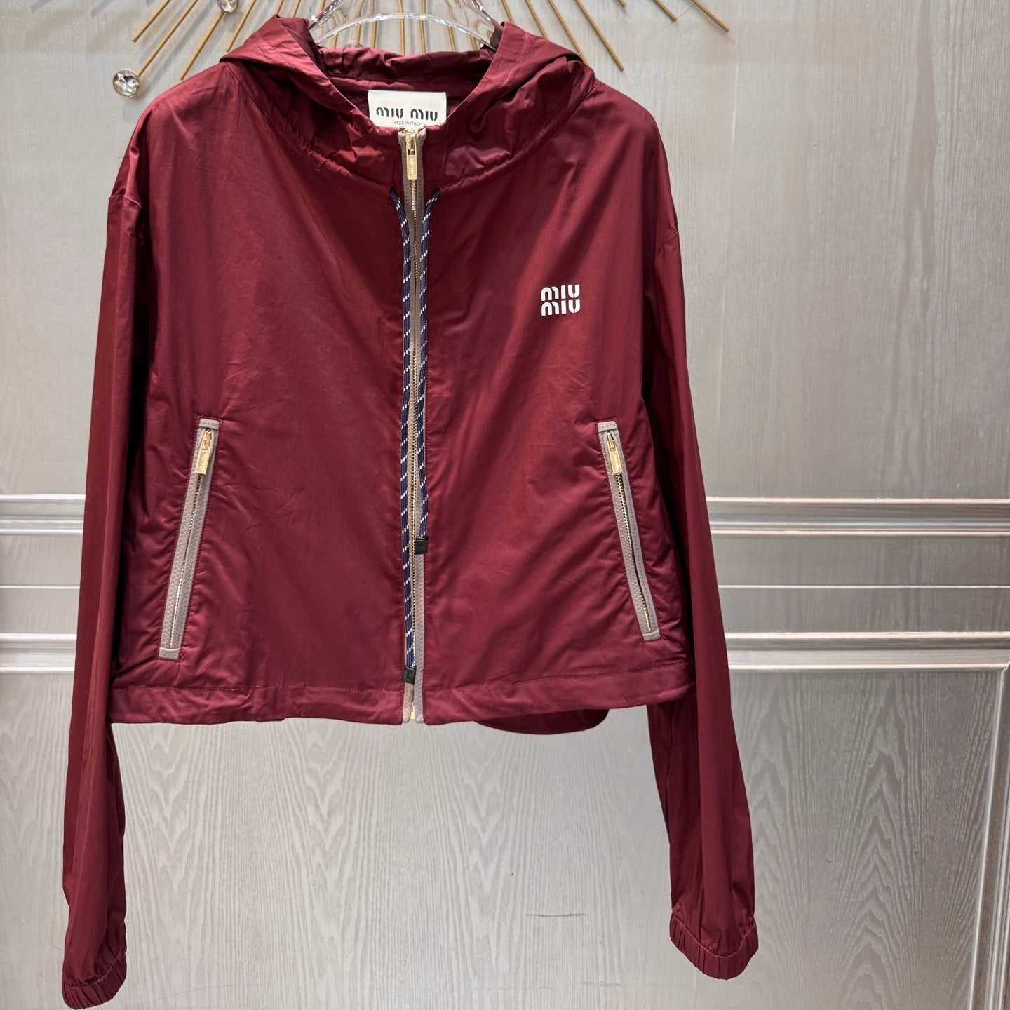 Miumiu 2026 Hooded Jacket Burgundy Polyester