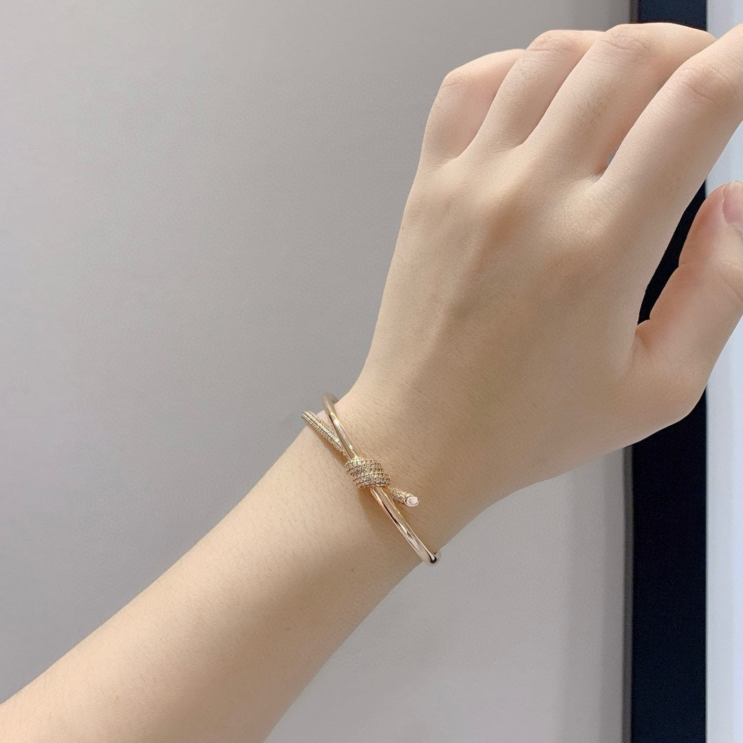 KNOT DOUBLE ROW PINK GOLD DIAMOND BRACELET