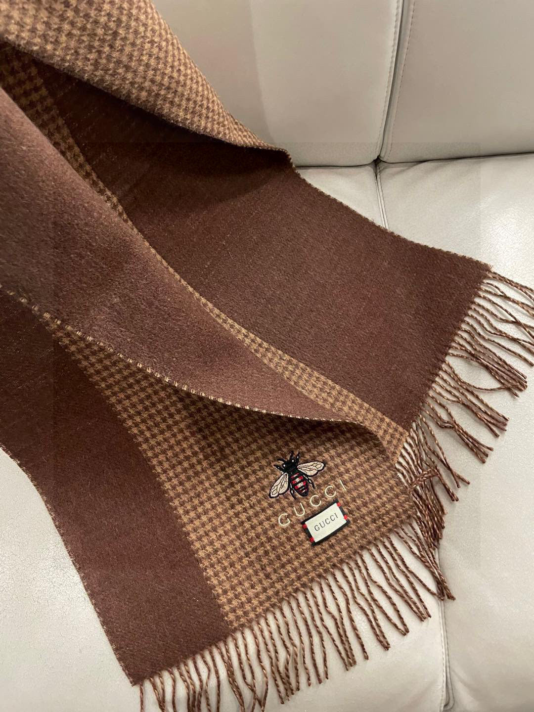 GG Double-Sided Scarf 180CM Brown Cashmere 287526