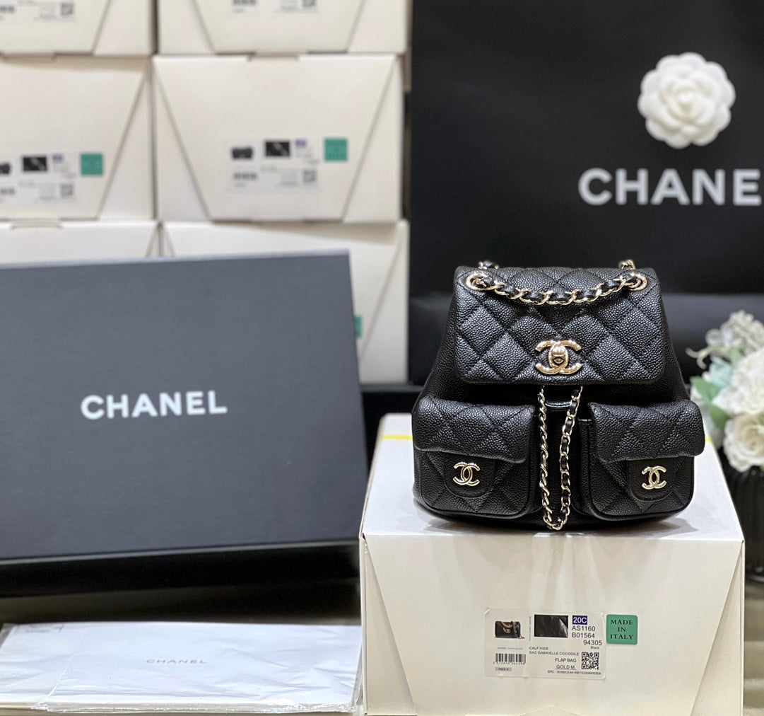 24a duma backpack black caviar leather light gold hardware