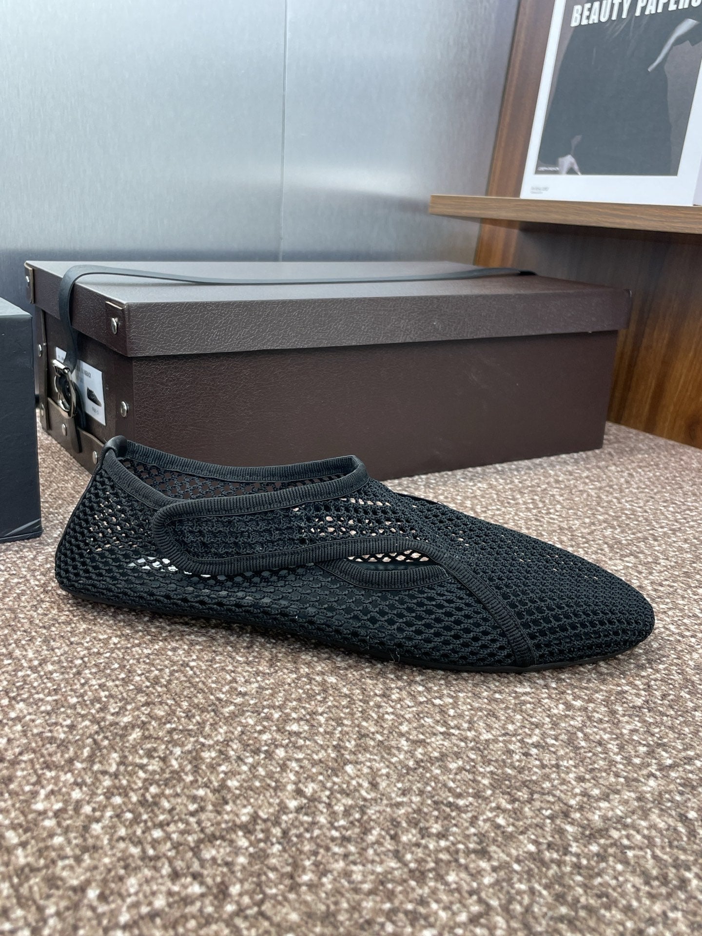 Alaia 2026 Ballet Flats Black Mesh Leather 373183