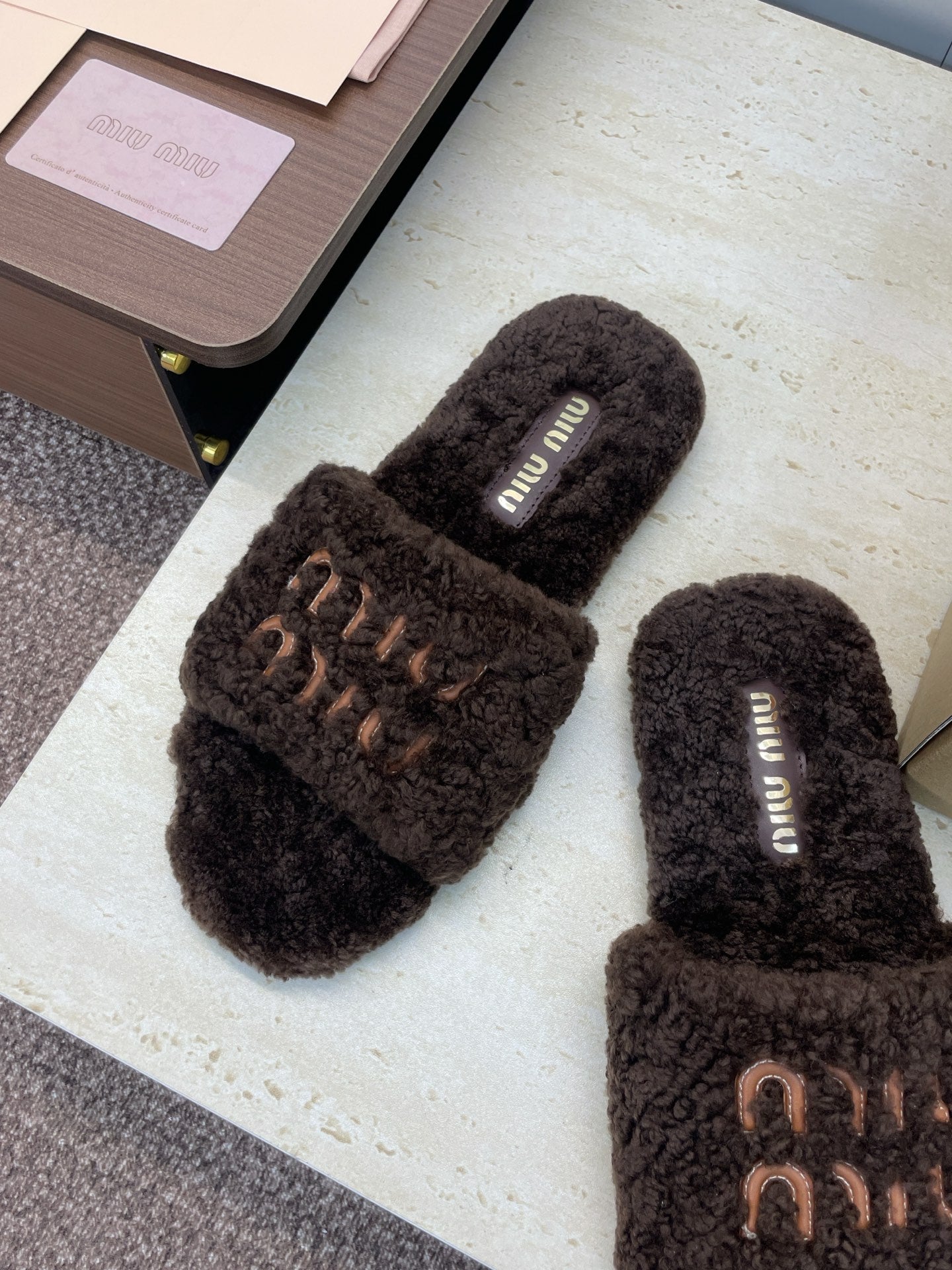 Miumiu 25 Slipper Dark Brown Wool 551699