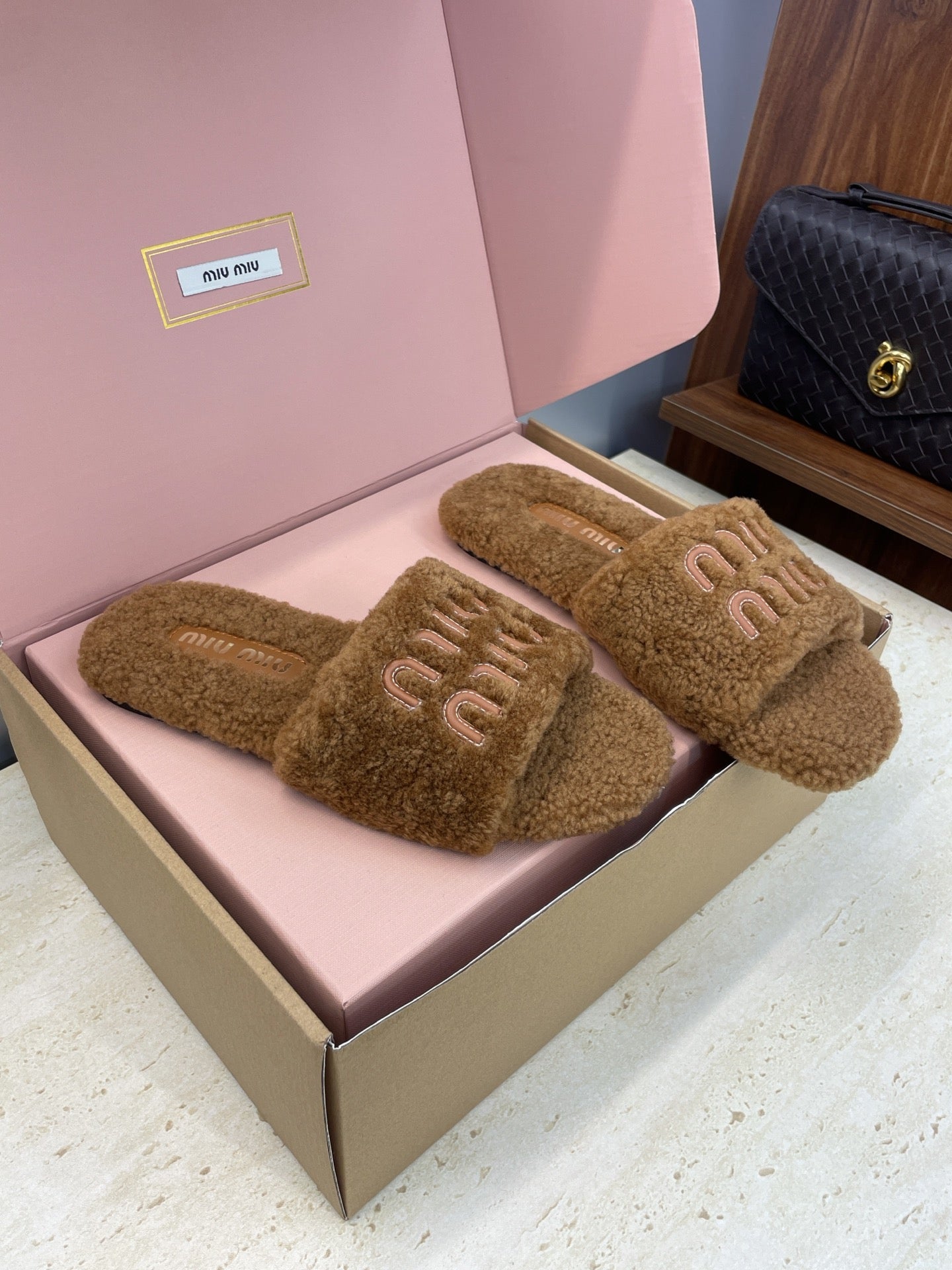 Miumiu 25 Slipper Brown Wool 551703