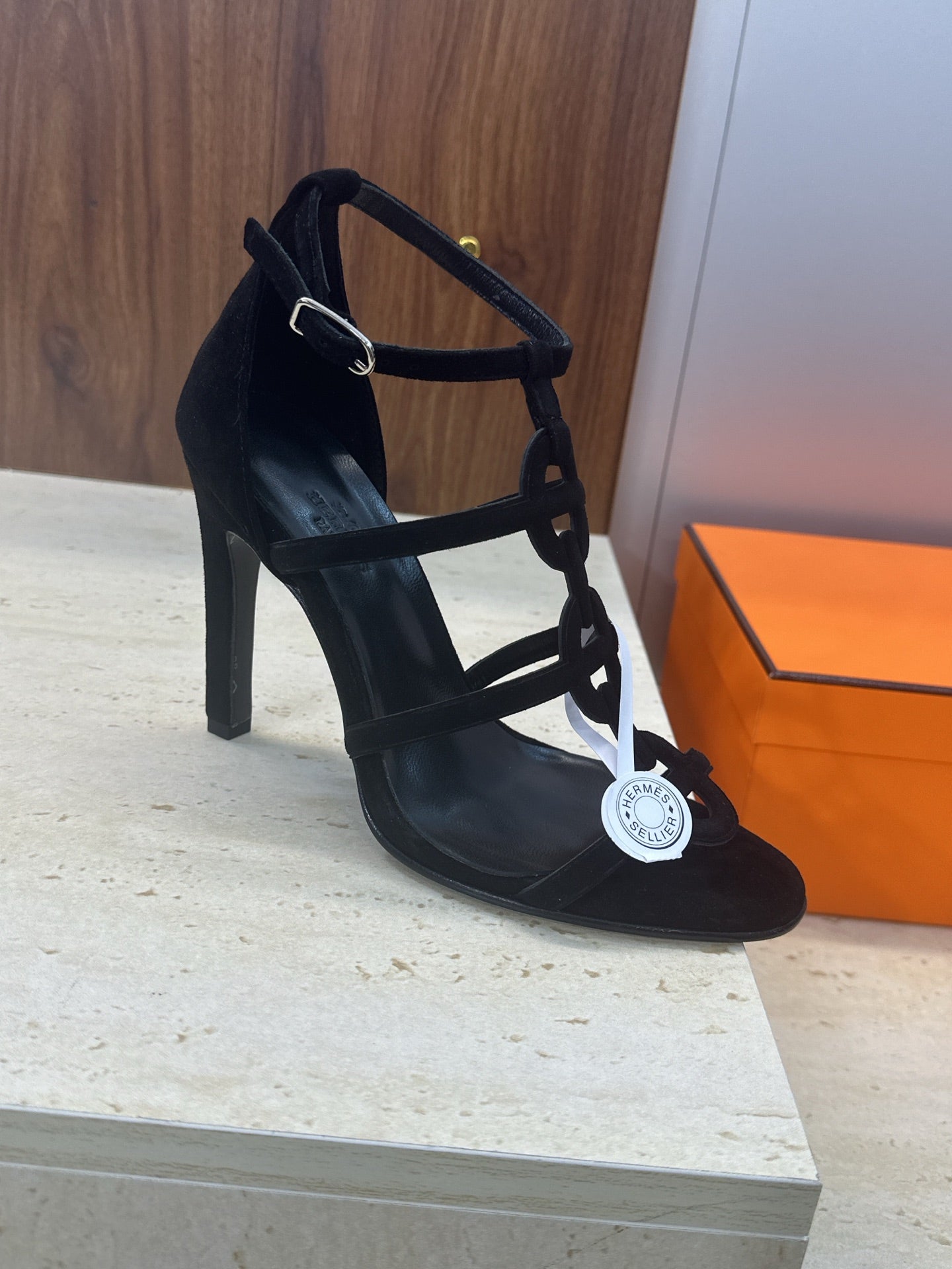 HM 26ss High Heels Sandals 95 Black Suede 633225