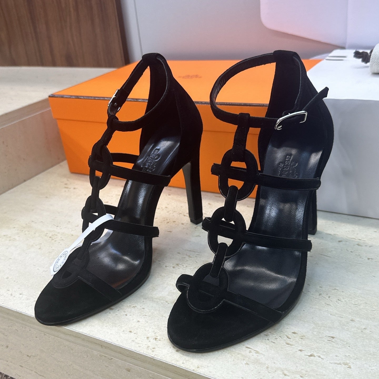 HM 26ss High Heels Sandals 95 Black Suede 633225