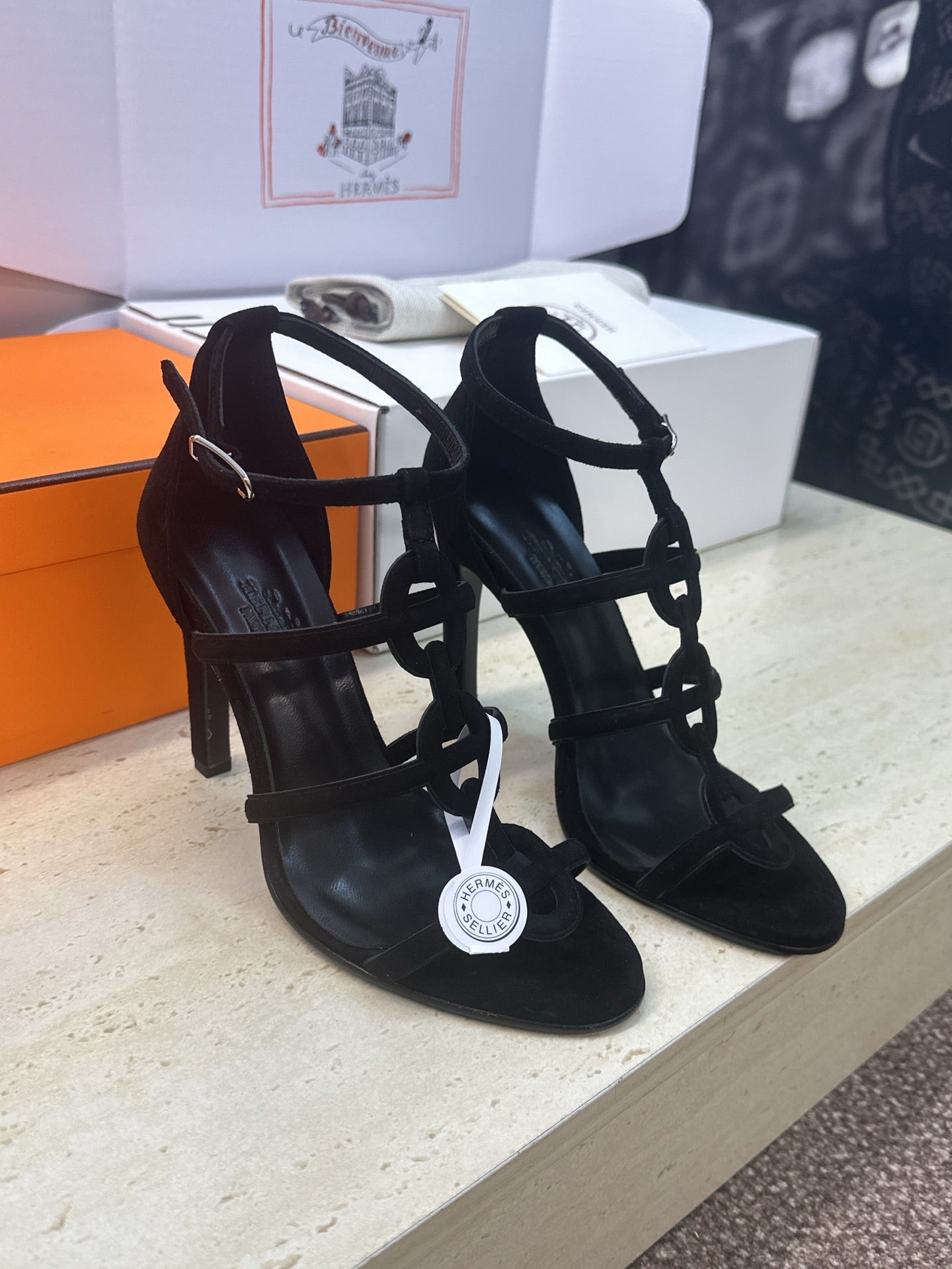 HM 26ss High Heels Sandals 95 Black Suede 633225