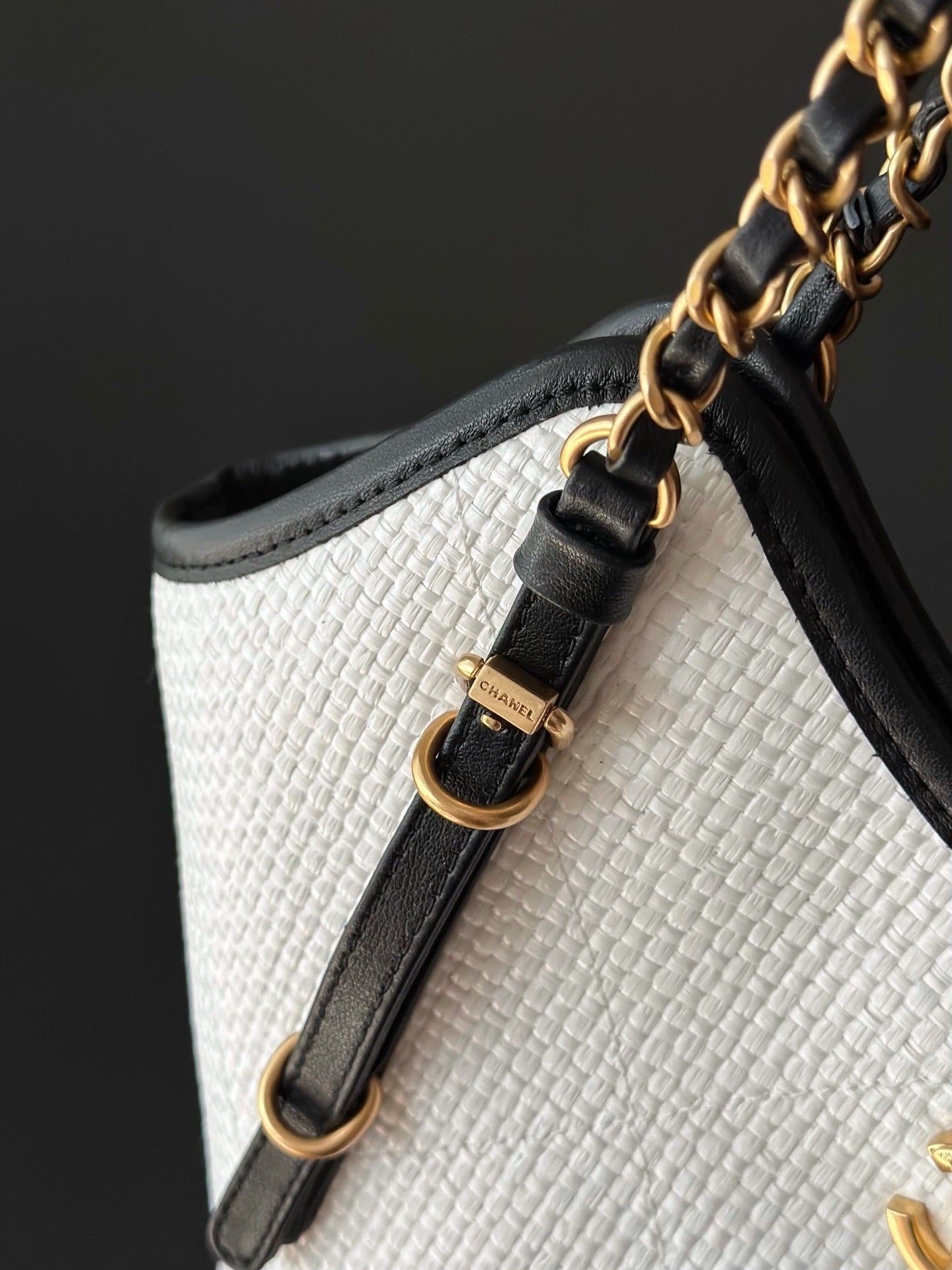 Chanel 2025 Maxi Hobo Bag 31cm White Straw Leather 320856