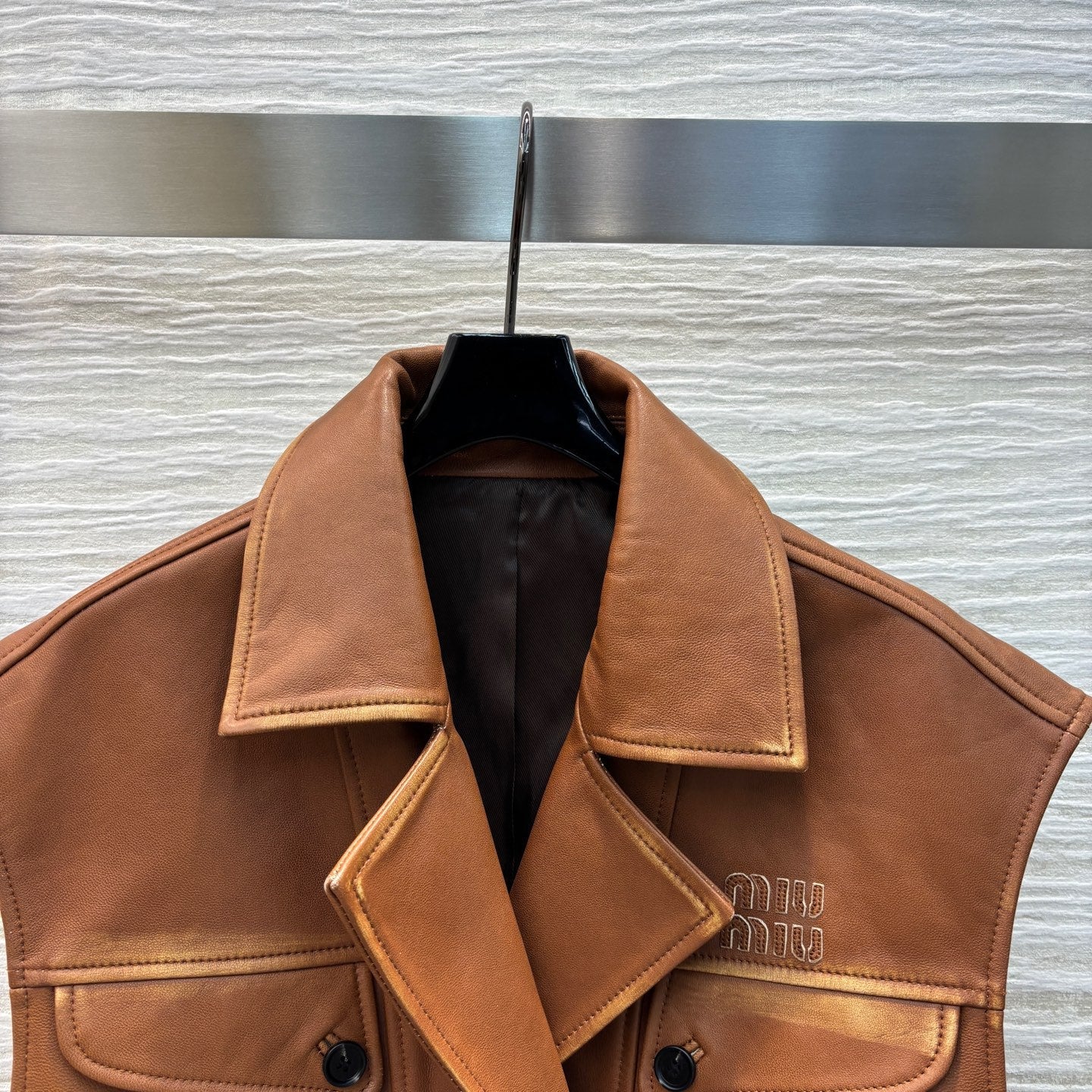 Miu Miu 25 Leather Vest Jacket Brown Lambskin