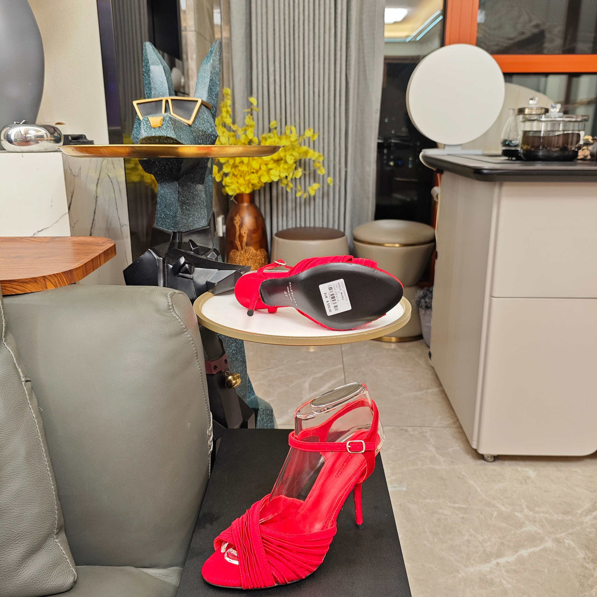 Balenciaga 26s Peep-Toe Sandals 95 Red Silk Satin Leather 681215