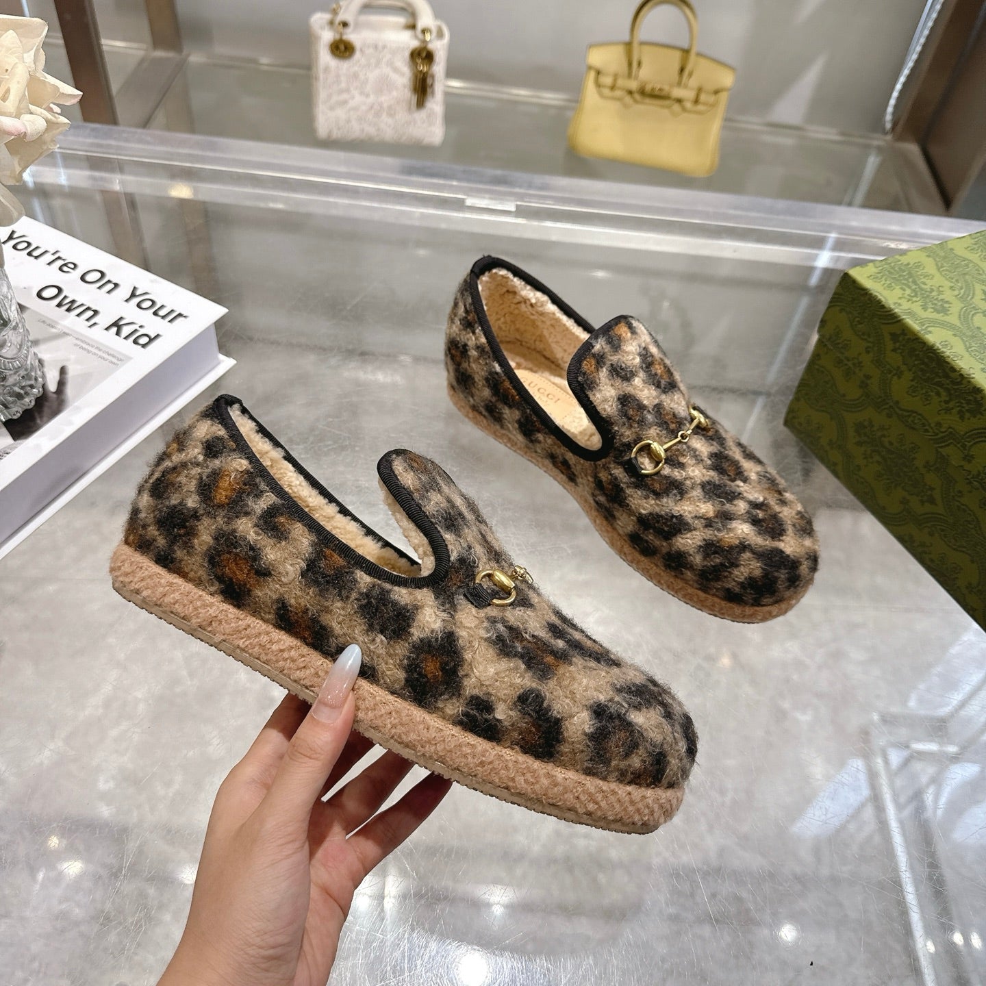 GG Horsebit Pumps Loafers Leopard Woolen 576259