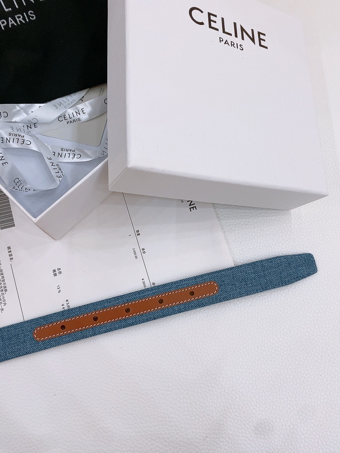 CL Sliver 25mm Triomphe Enamel Blue Brown Denim Calfskin 558354