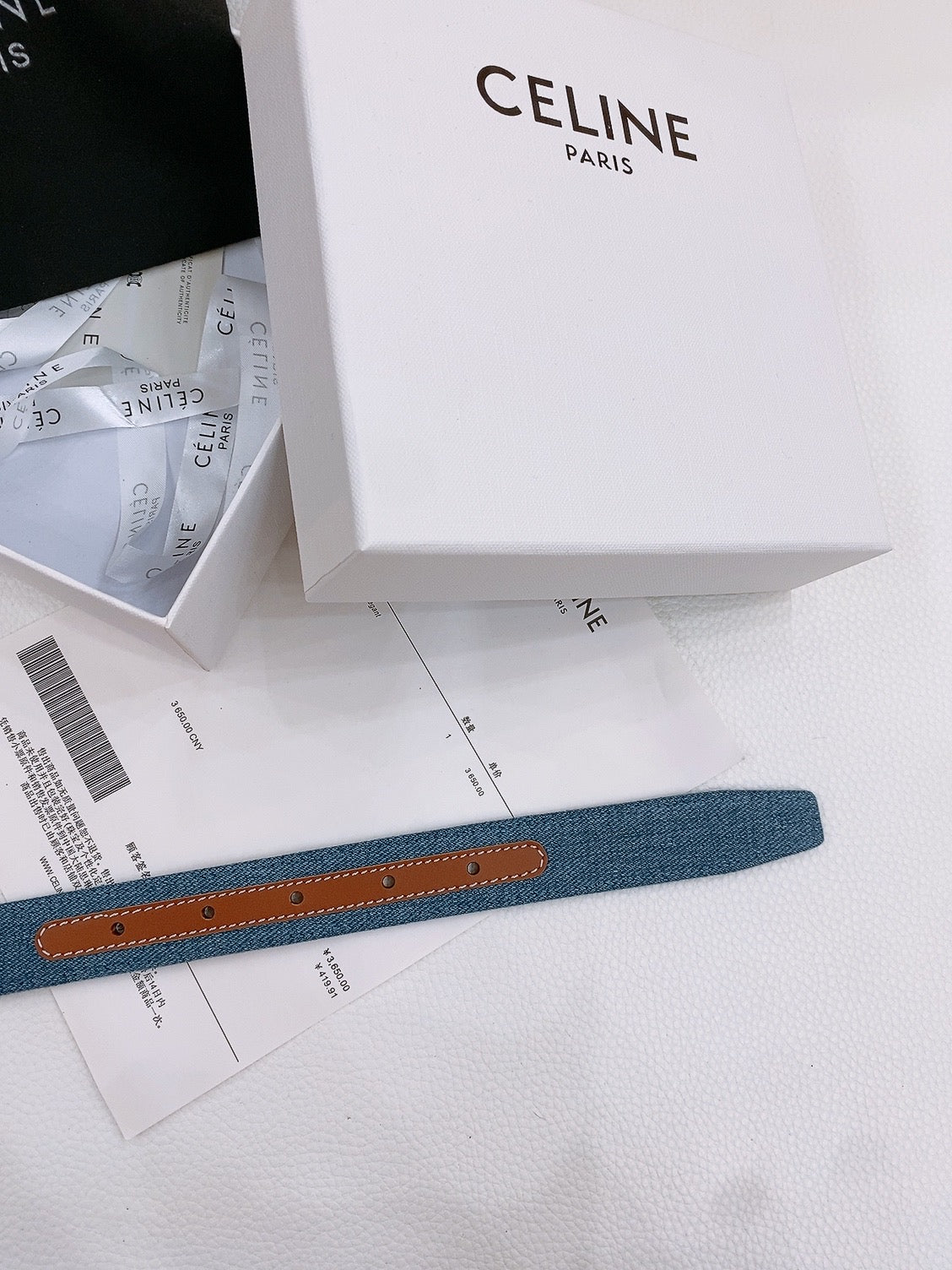 CL Gold Black 25mm Triomphe Enamel Blue Brown Denim Calfskin 558355