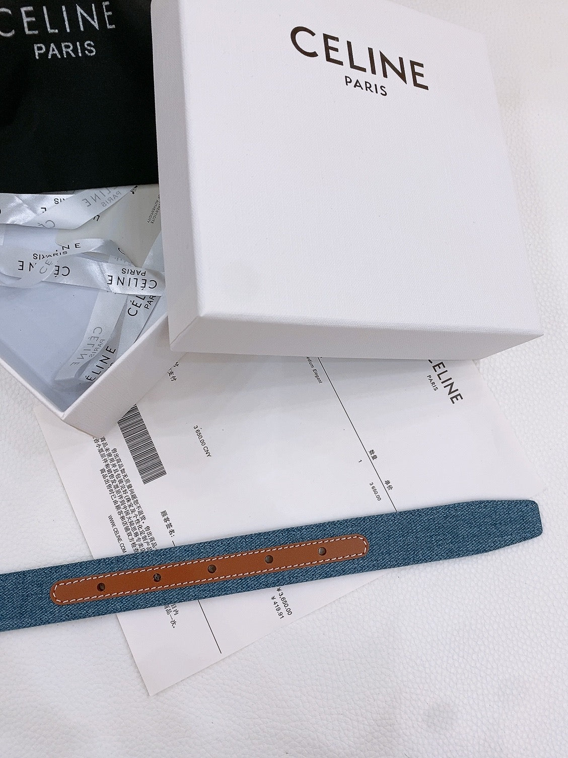 CL Gold 25mm Triomphe Enamel Blue Brown Denim Calfskin 558357