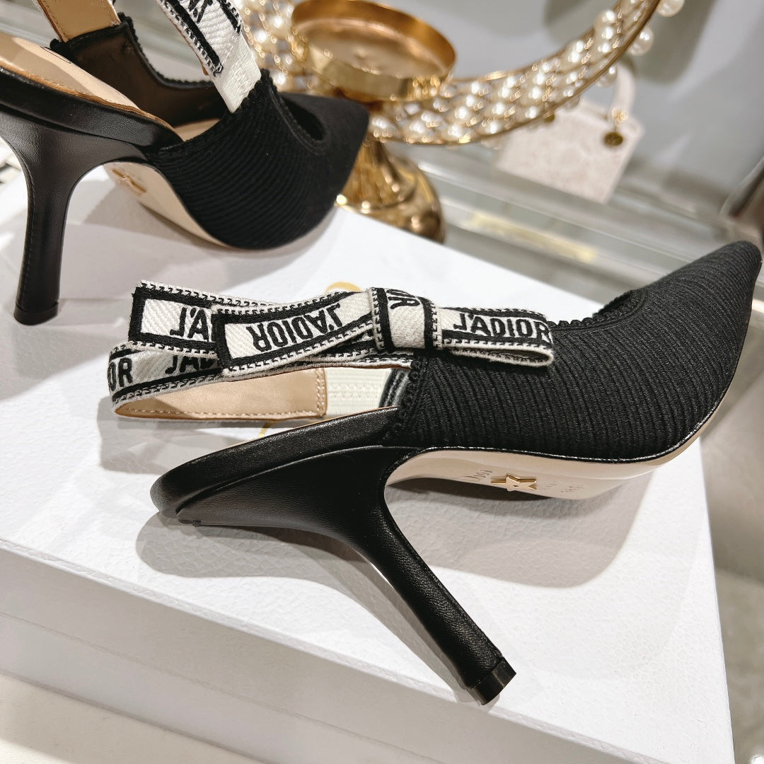 cd slingback pumps 95 black embroidered cotton ribbon