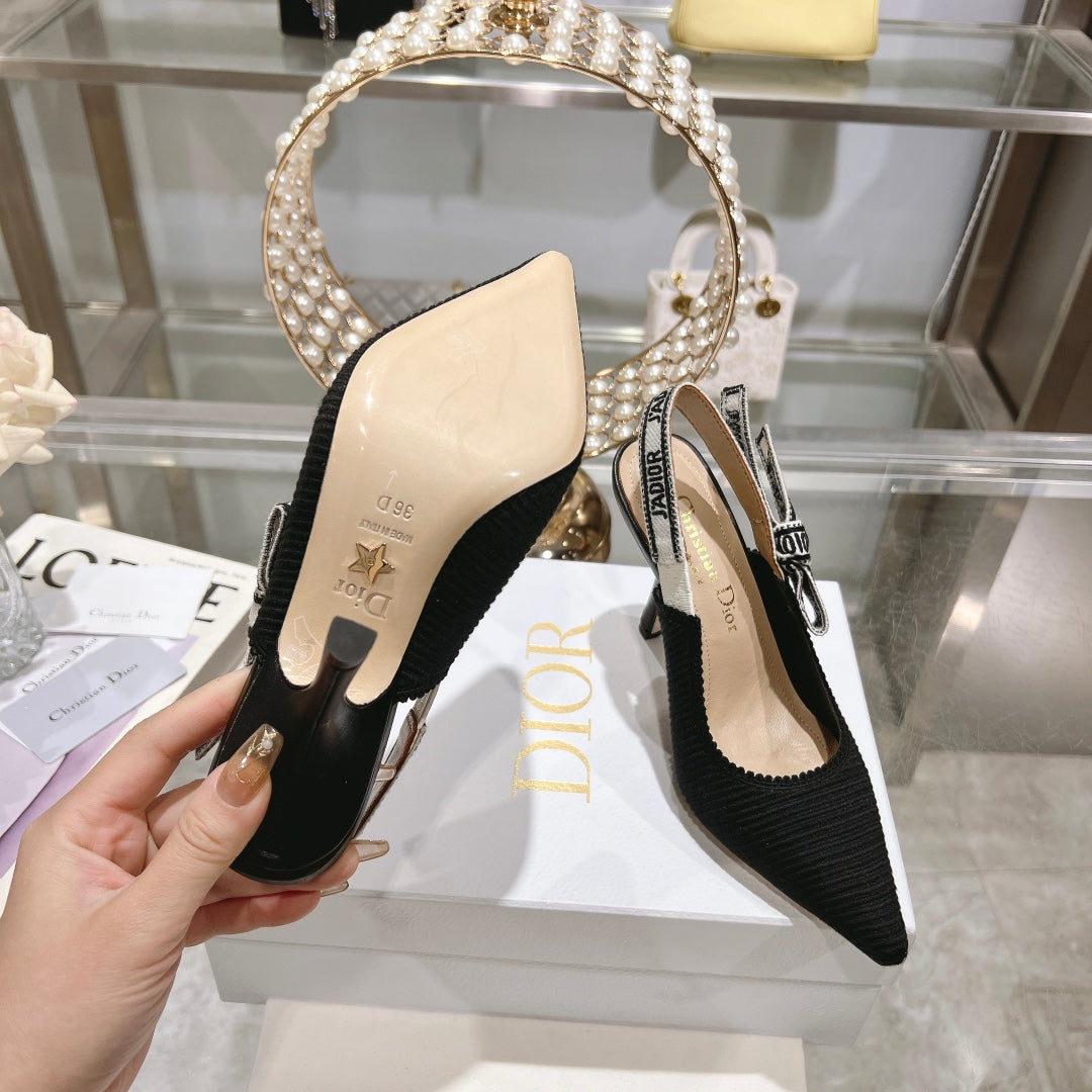 cd slingback pumps 95 black embroidered cotton ribbon