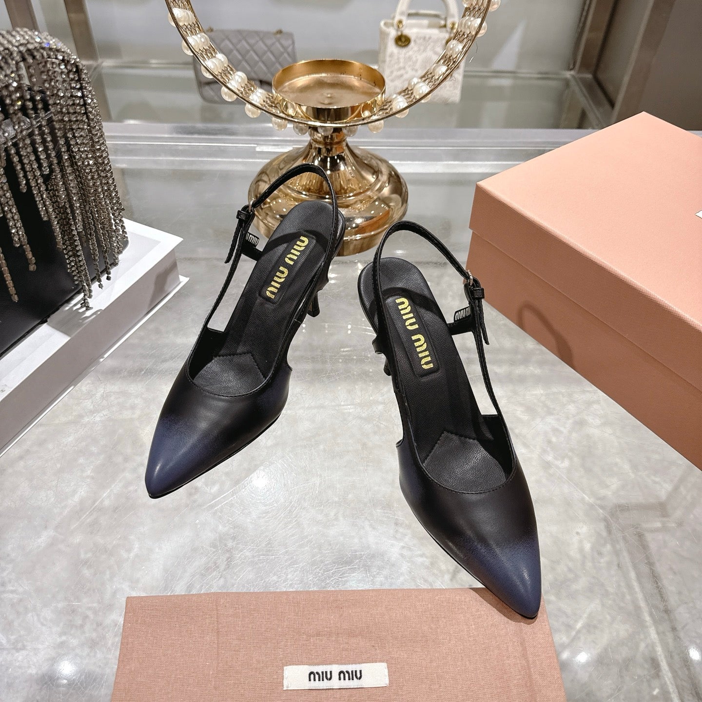 Miu 26 High Heel Slingback 75 Black Cowhide 592081