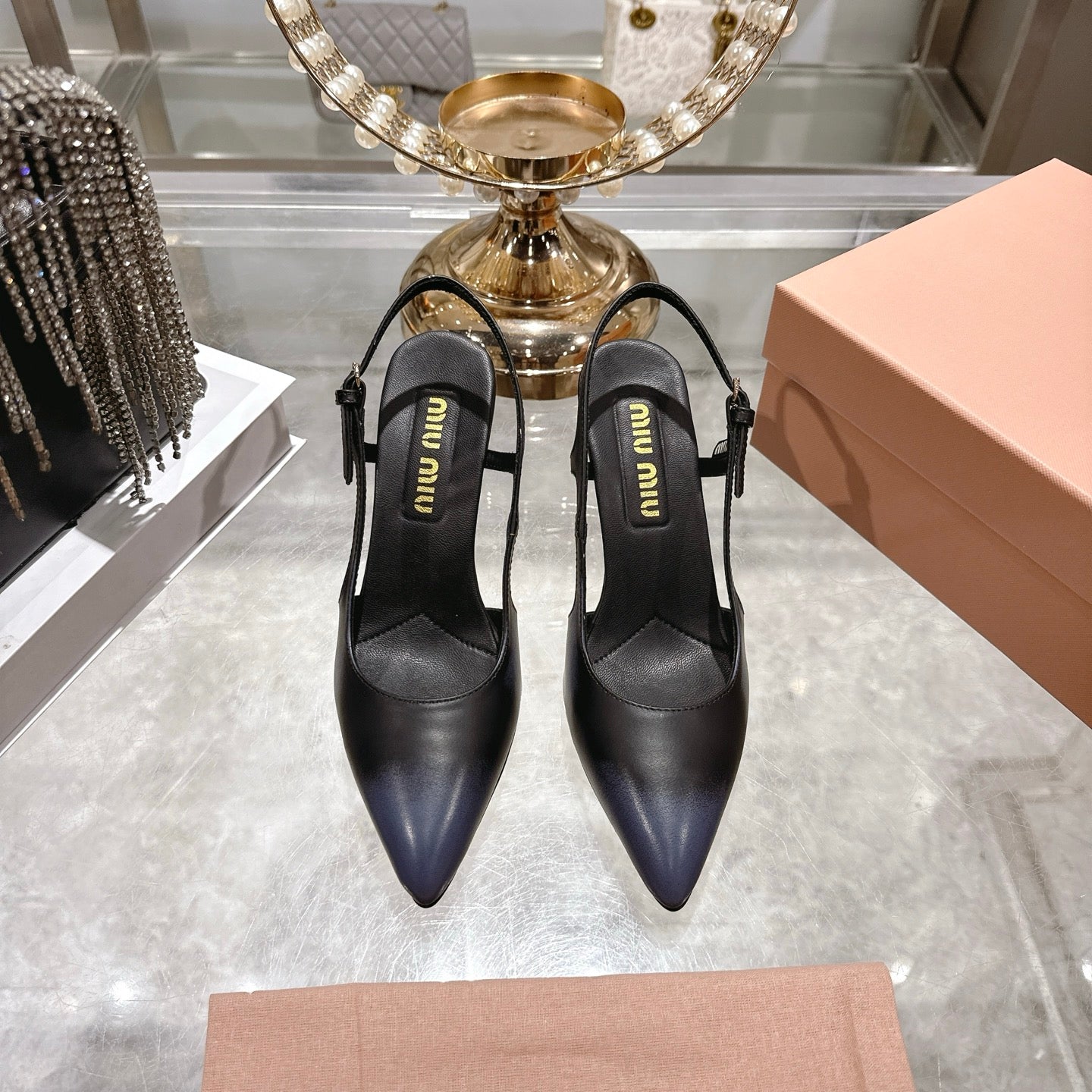 Miu 26 High Heel Slingback 75 Black Cowhide 592081
