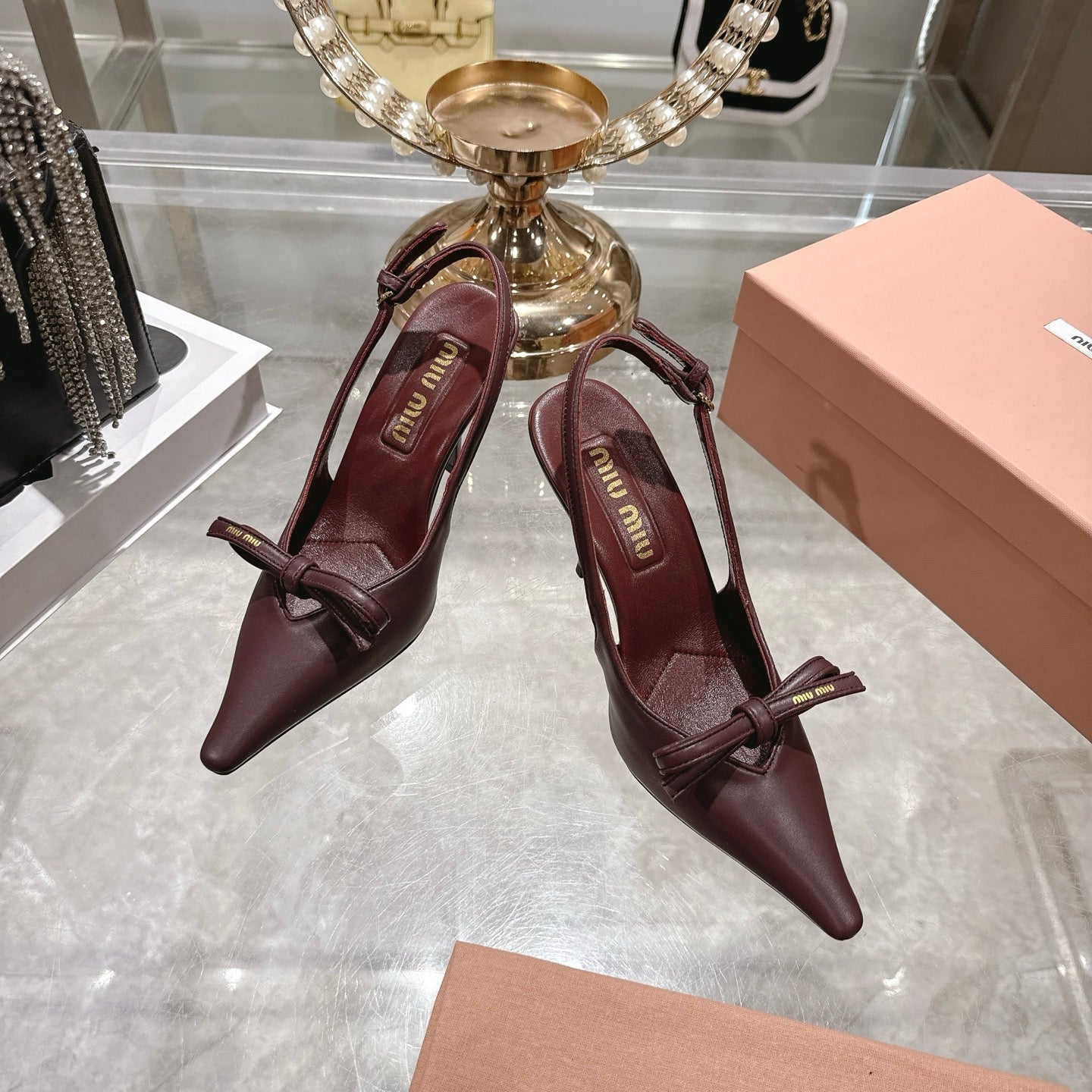 Miu 26 High Heel Slingback 80 Burgundy Leather 592098